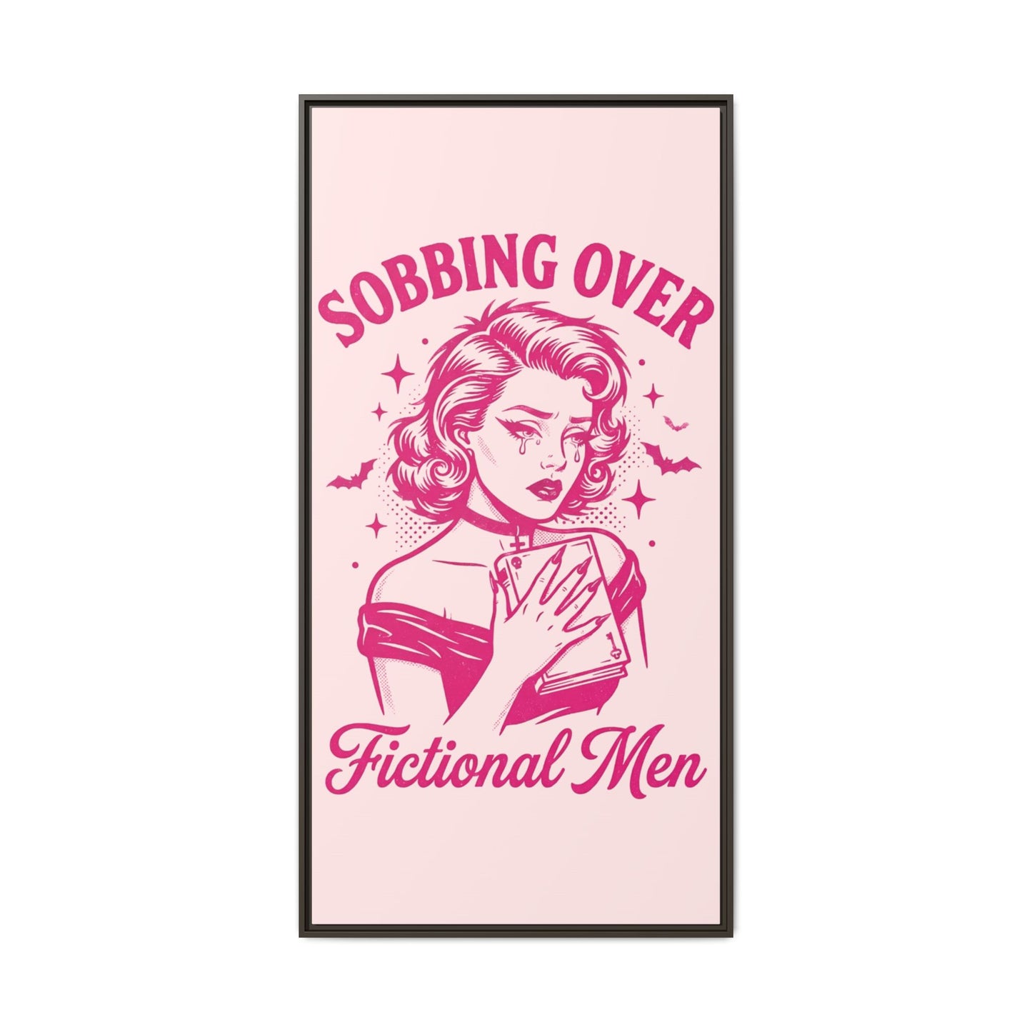 Framed Canvas Print — “Sobbing Over Fictional Men” Retro Pop Art
