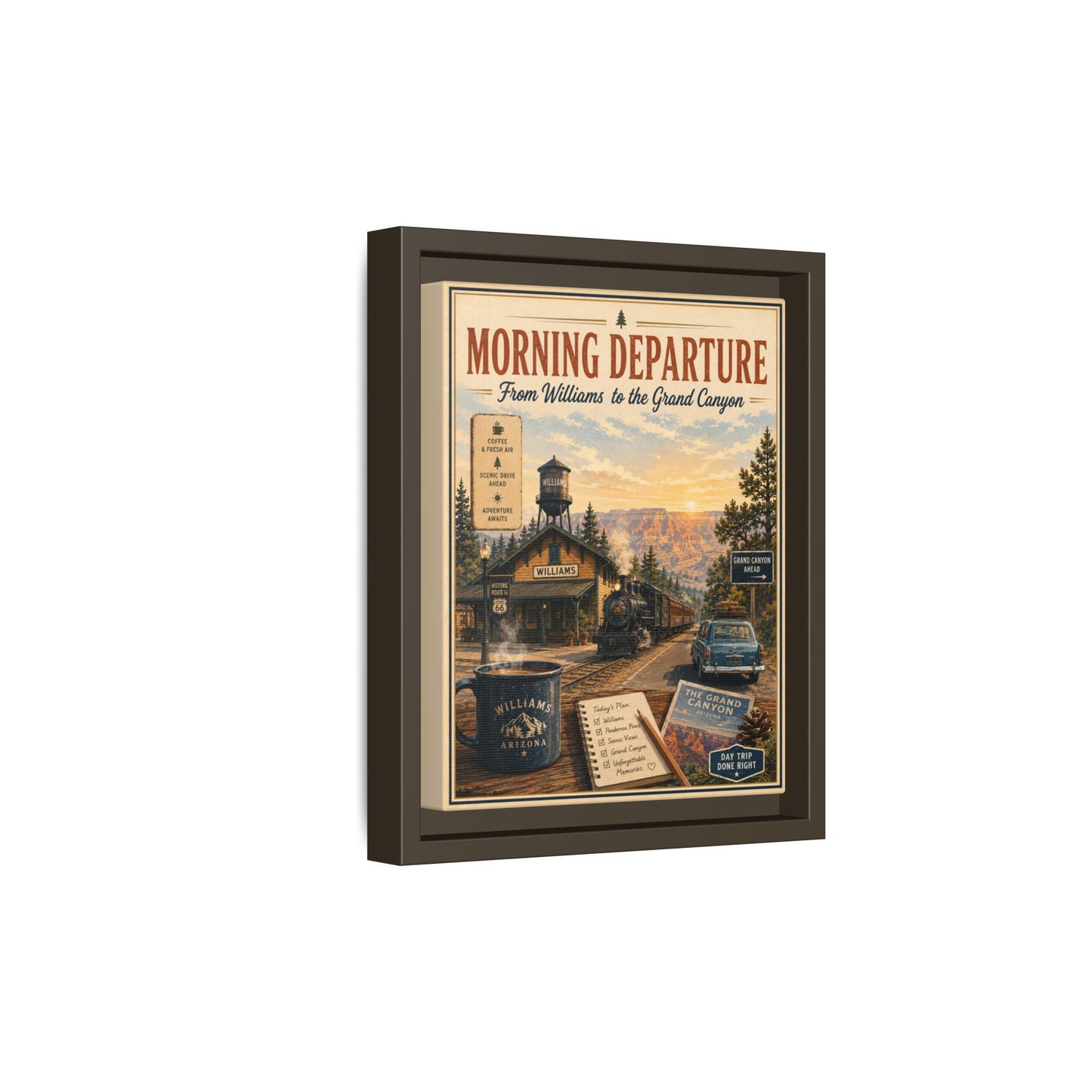 Morning Departure Framed Canvas Print — Vintage Grand Canyon Travel Poster