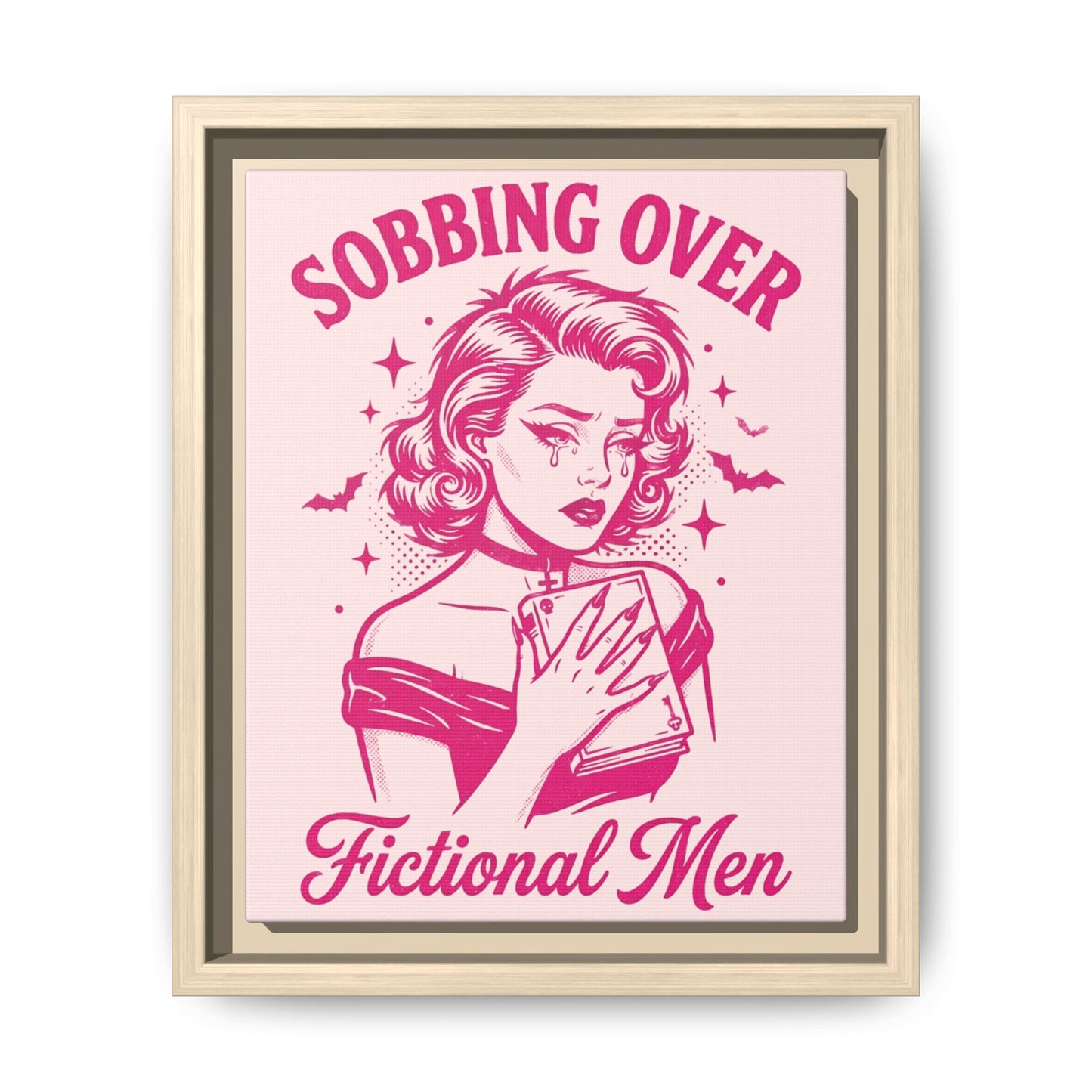 Framed Canvas Print — “Sobbing Over Fictional Men” Retro Pop Art