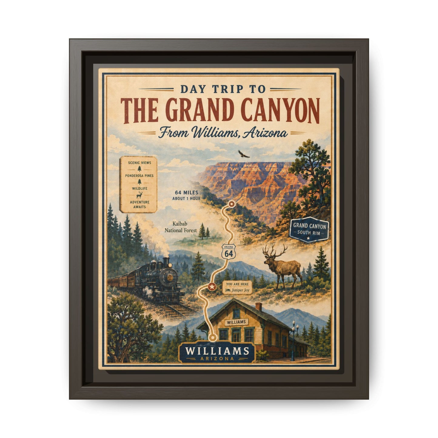 Grand Canyon Travel Poster Matte Canvas Framed Print — "Day Trip to The Grand Canyon"