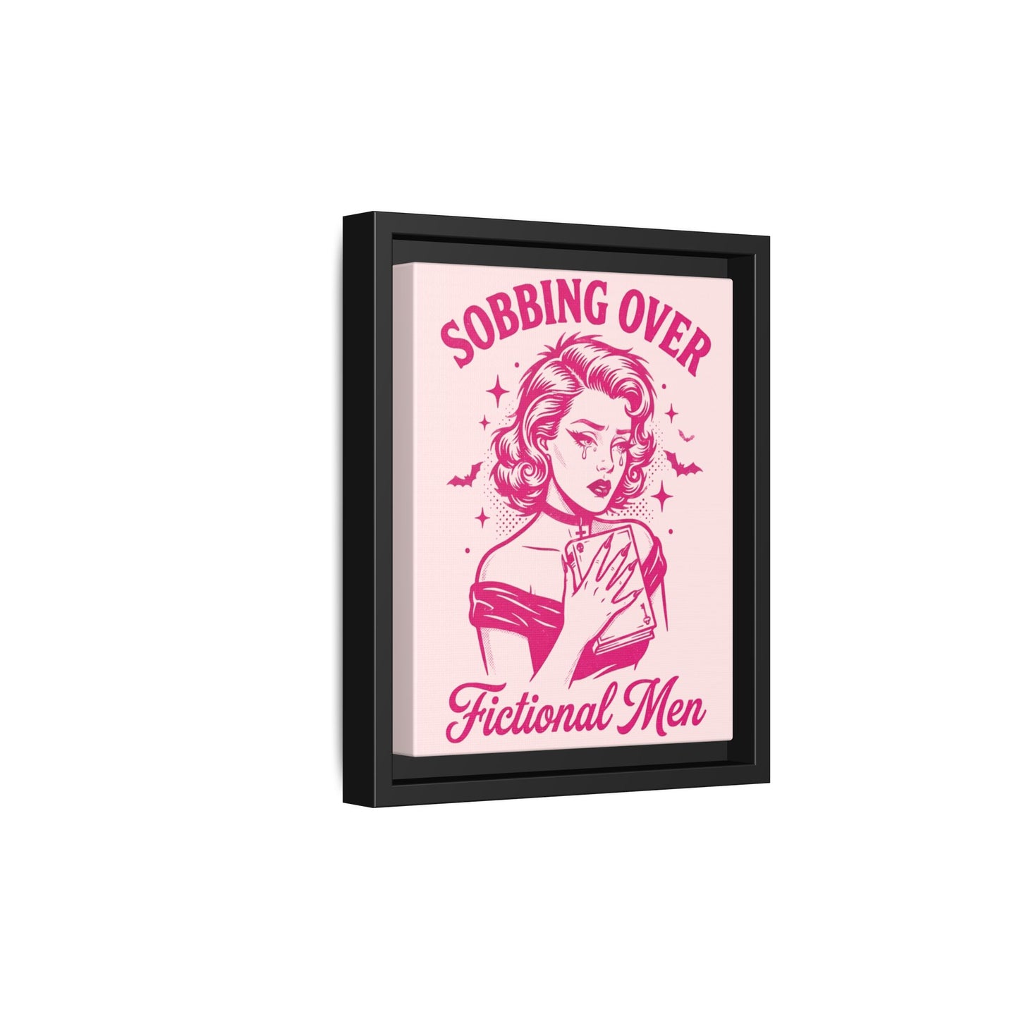 Framed Canvas Print — “Sobbing Over Fictional Men” Retro Pop Art
