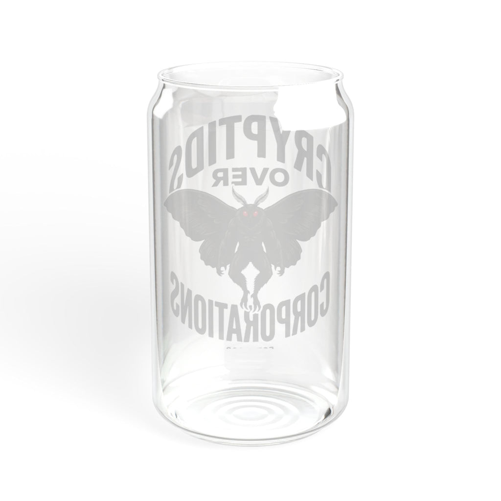 Cryptids Over Corporations Glass Can | Mothman Sipper Glass with Bamboo Lid & Straw | Funny Cryptid Iced Coffee Cup | Gothic Drinkware