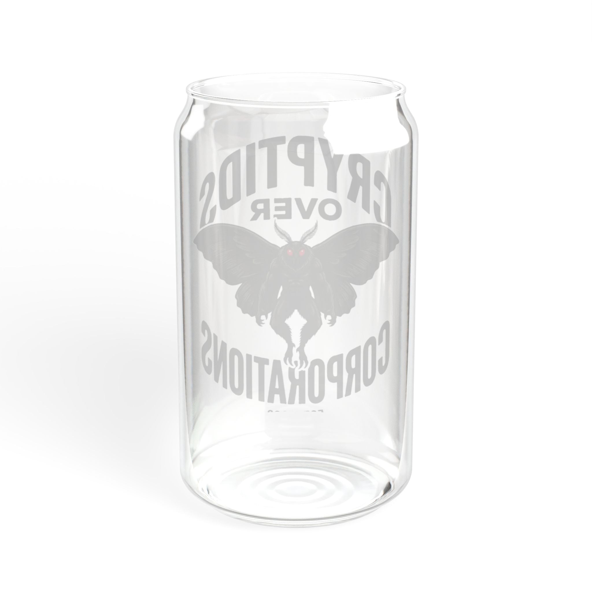 Cryptids Over Corporations Glass Can | Mothman Sipper Glass with Bamboo Lid & Straw | Funny Cryptid Iced Coffee Cup | Gothic Drinkware