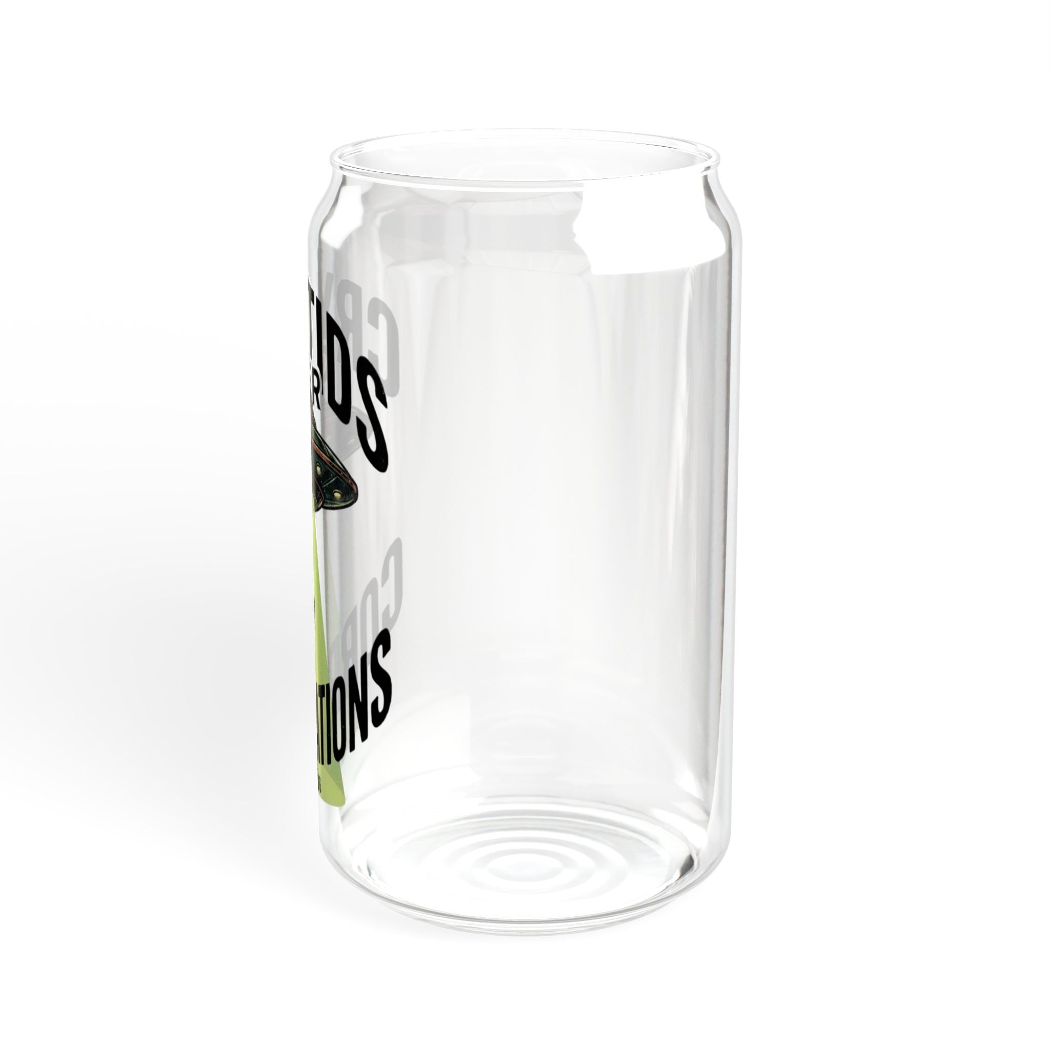Cryptids Over Corporations Alien Glass Can | UFO Iced Coffee Cup with Bamboo Lid and Straw | Funny Alien Gift | Sci-Fi Drinkware