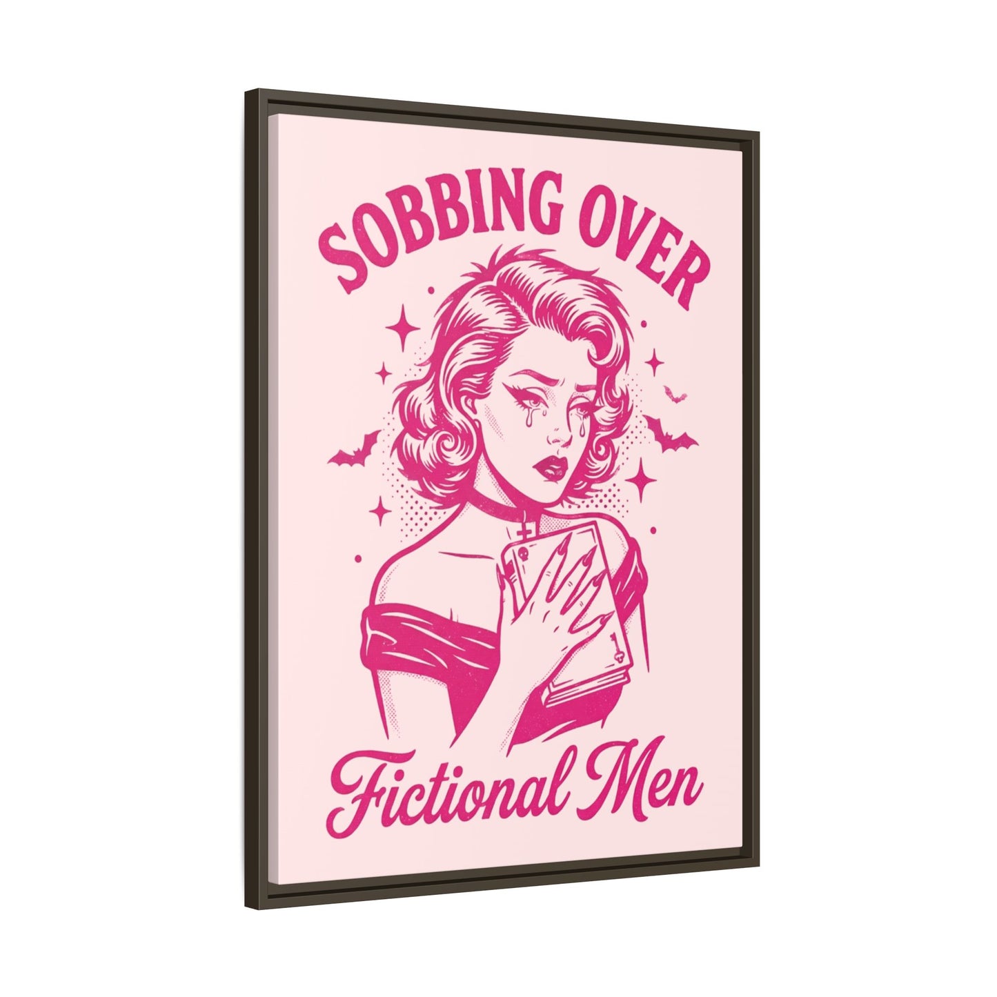 Framed Canvas Print — “Sobbing Over Fictional Men” Retro Pop Art