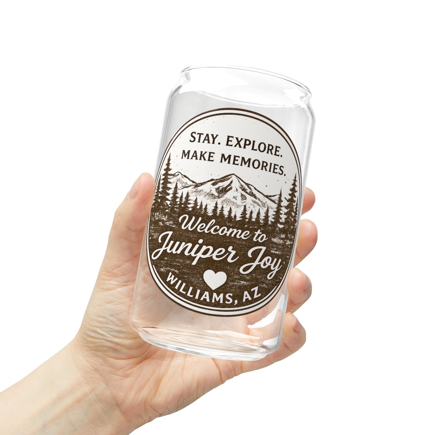 Adventure Mountain Sipper Glass — Personalized 16oz Travel Tumbler (Stay. Explore. Make Memories.)