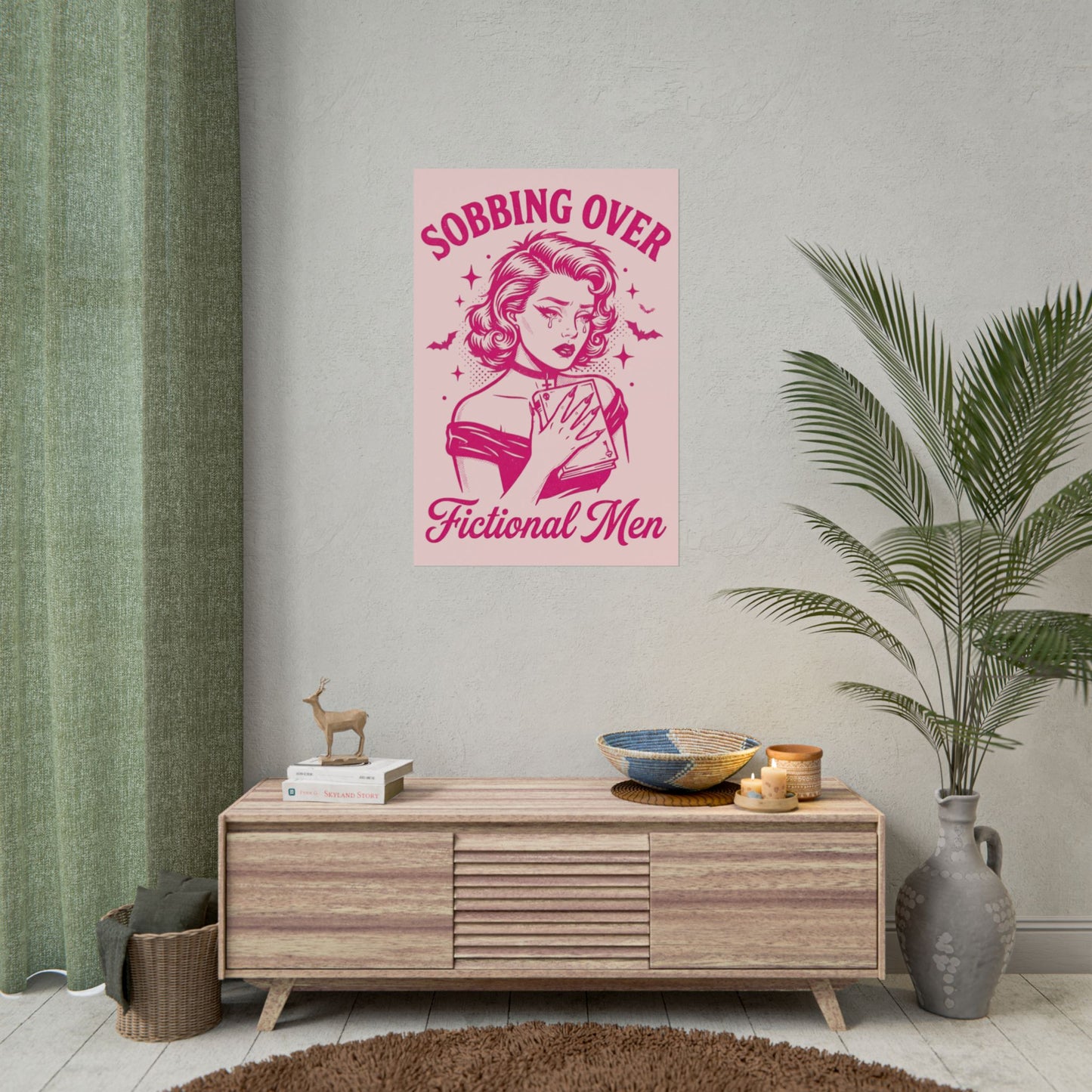Rolled Poster — Sobbing Over Fictional Men Retro Pop Art Bookish Wall Art
