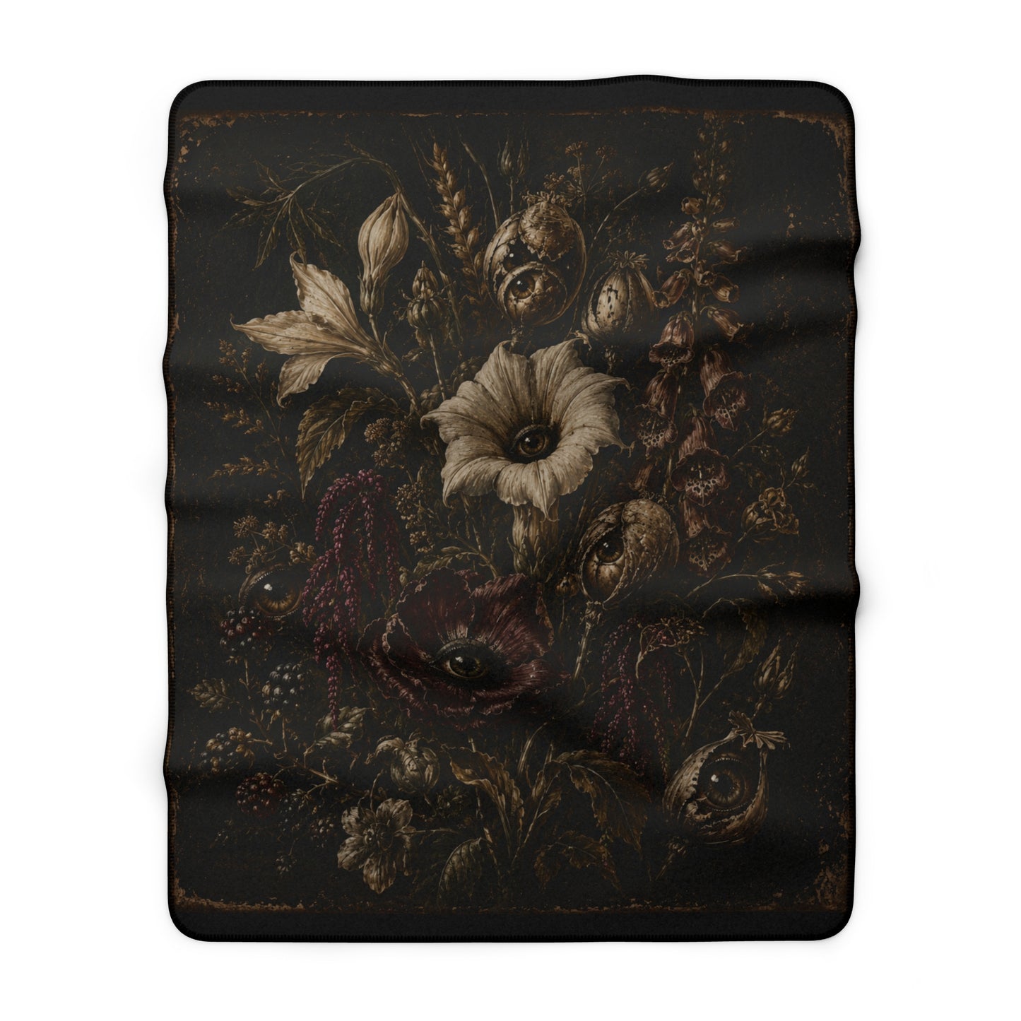 Sherpa Blanket — Dark Vintage Floral Bouquet Plush Throw