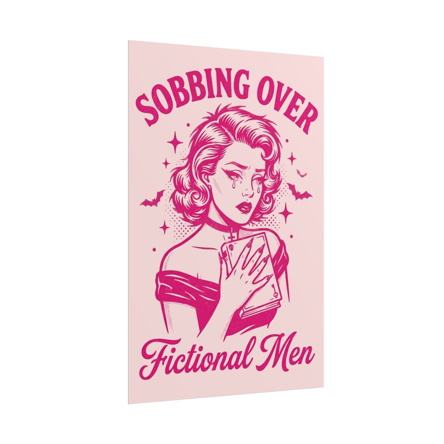 Rolled Poster — Sobbing Over Fictional Men Retro Pop Art Bookish Wall Art