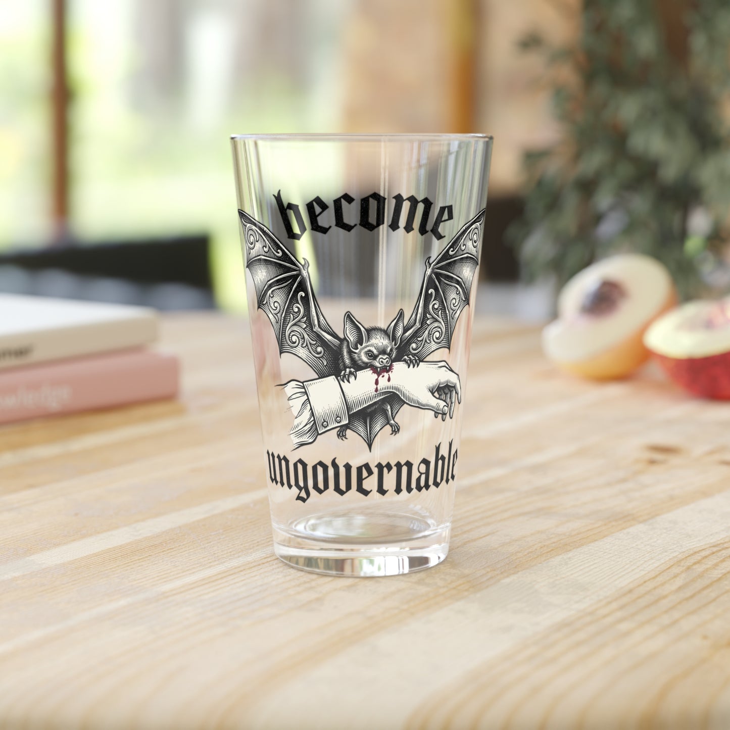 Pint Glass - 'Become Ungovernable' Gothic Bat 16oz Beer Glass