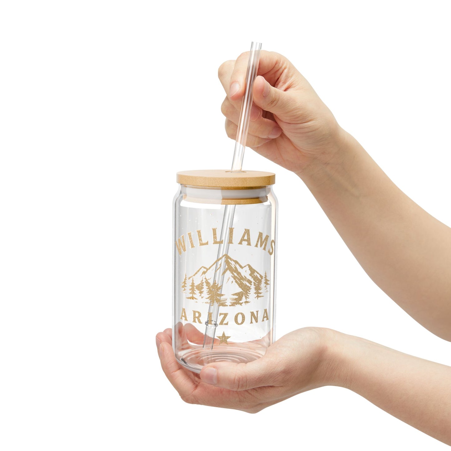 Williams Arizona Glass Sipper Cup with Bamboo Lid — 16oz Travel Tumbler