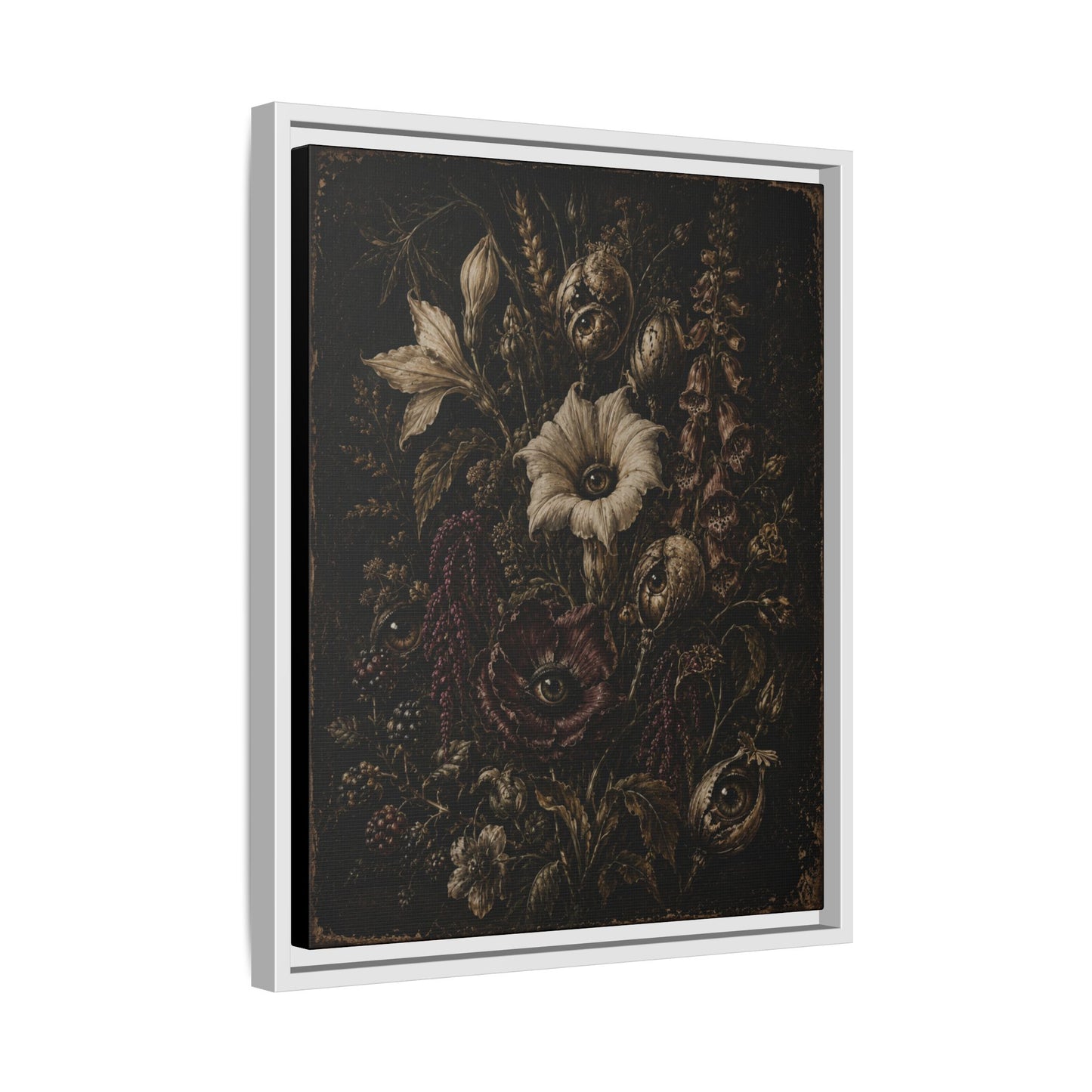 Framed Matte Canvas Print — Vintage Dark Floral Art