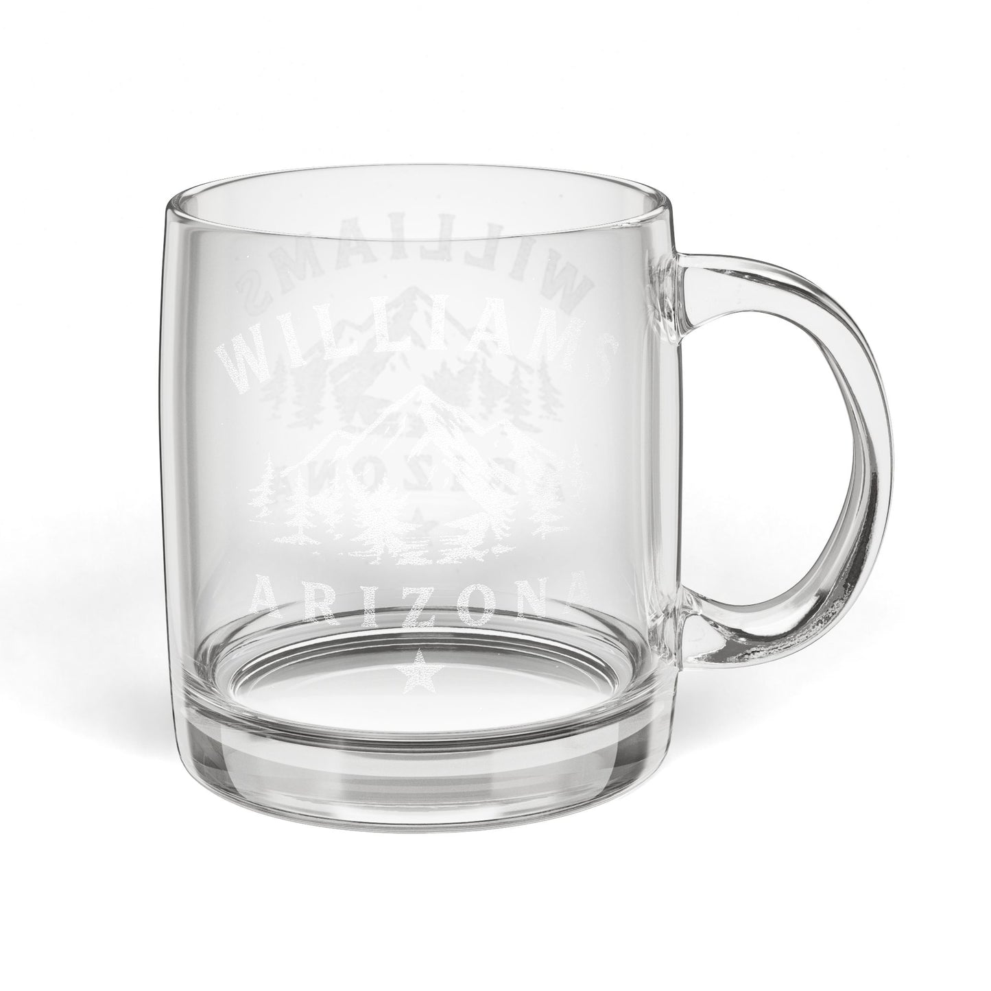 Engraved Glass Coffee Mug — Mountain & Arizona Travel Design, 12.25 oz