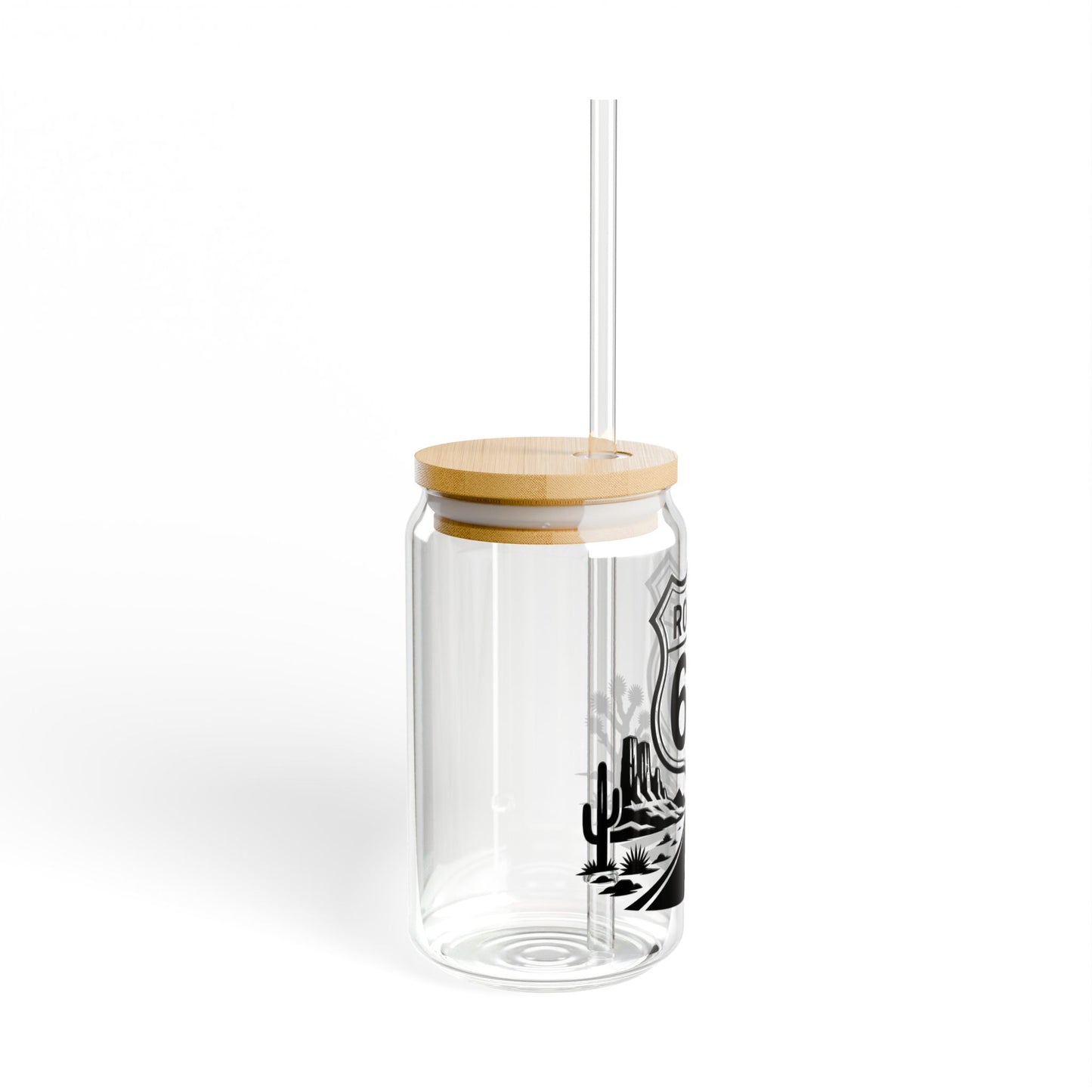 Route 66 Sipper Glass — 16oz Vintage Roadtrip Tumbler with Bamboo Lid