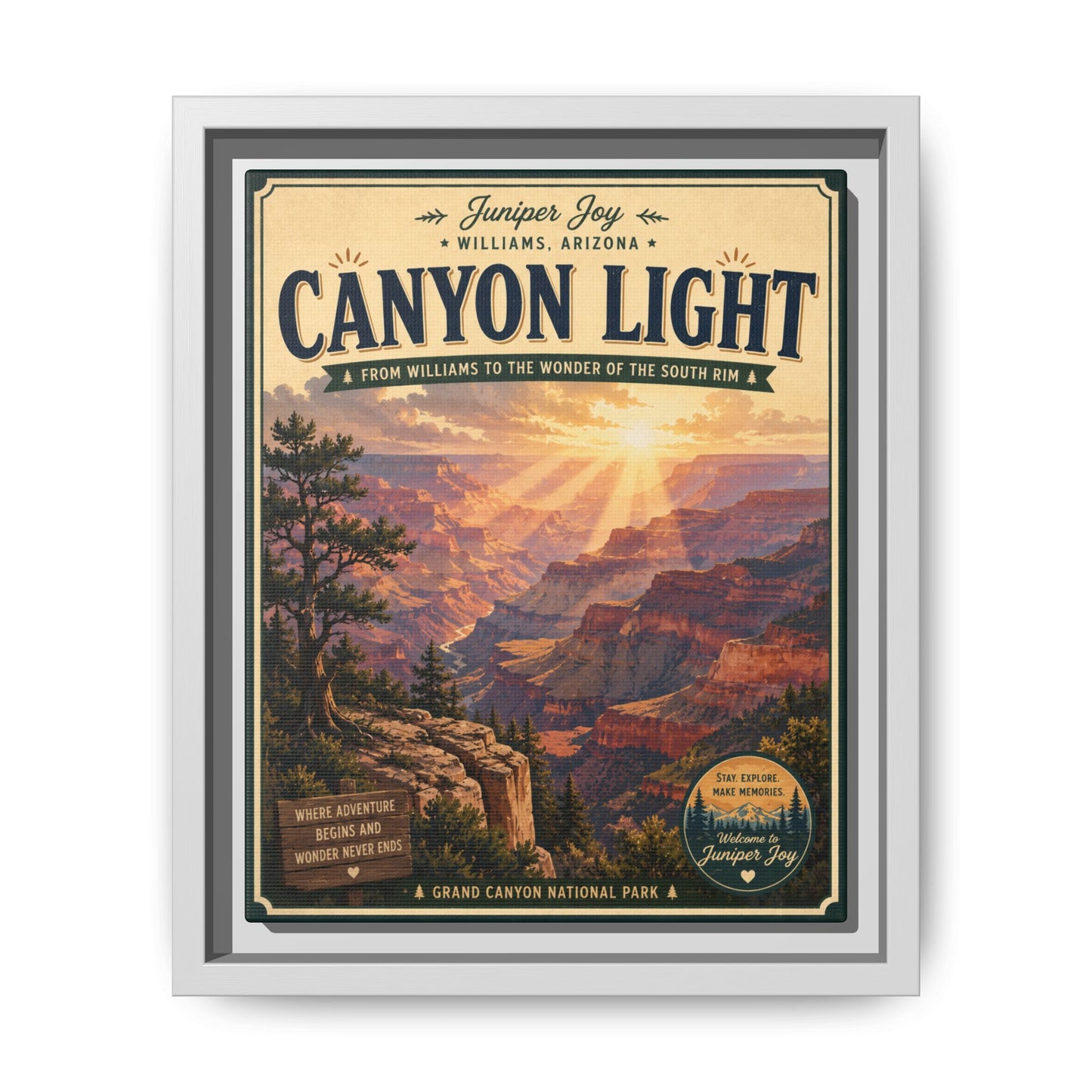 Canyon Light Framed Canvas Art — Vintage National Park Travel Poster
