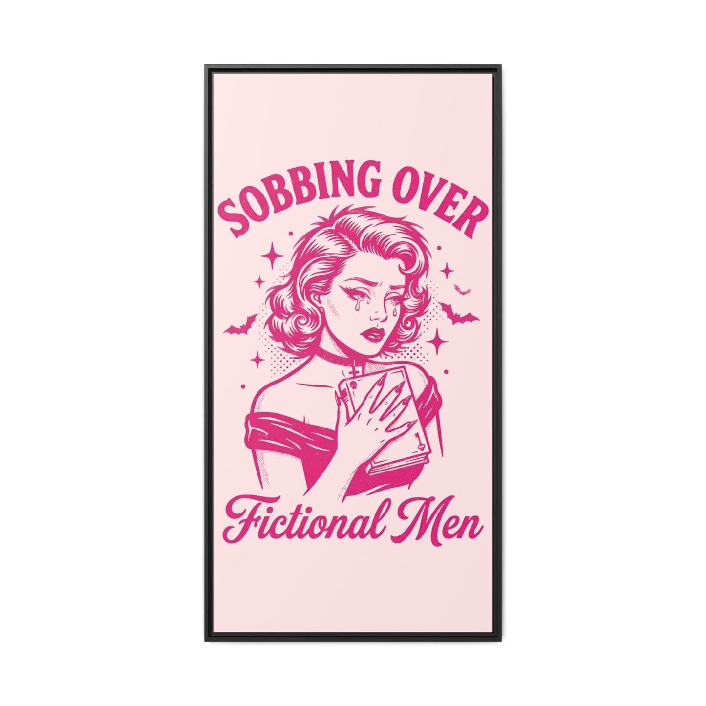 Framed Canvas Print — “Sobbing Over Fictional Men” Retro Pop Art