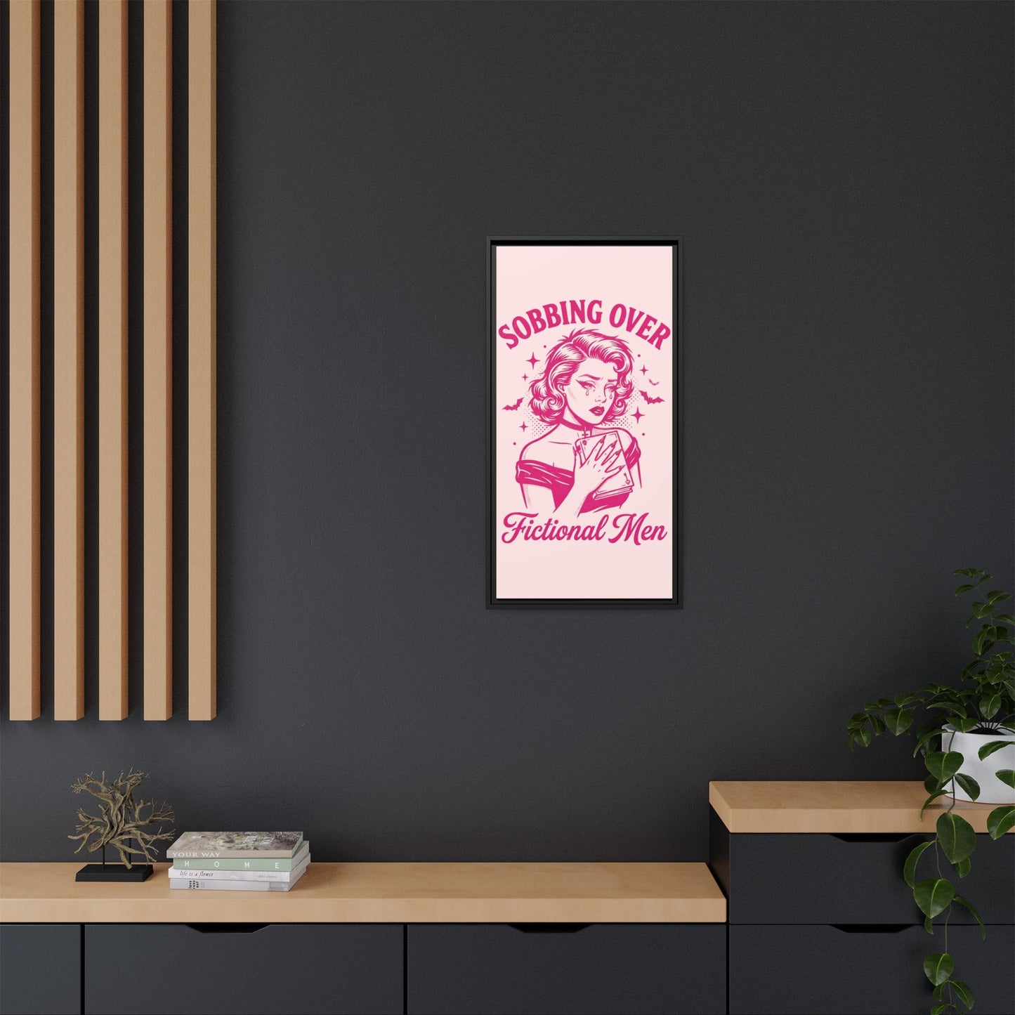 Framed Canvas Print — “Sobbing Over Fictional Men” Retro Pop Art