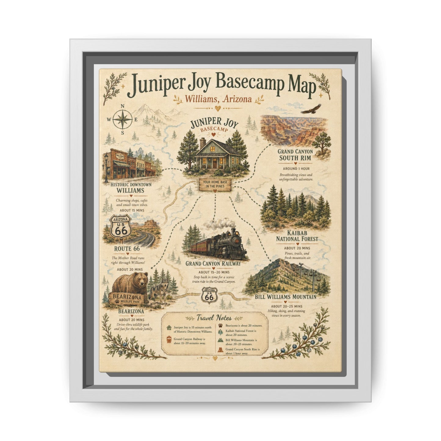 Juniper Joy Basecamp Map Framed Canvas Print