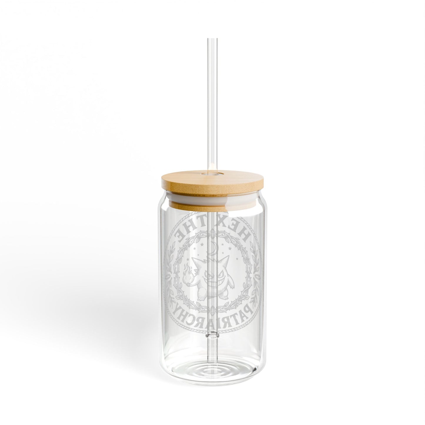 Ghost Halloween Hex the Patriarchy 16oz Glass Sipper Witch Vibe Drinkware with and without lid