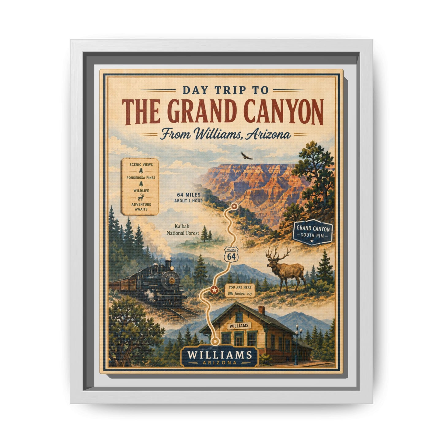 Grand Canyon Travel Poster Matte Canvas Framed Print — "Day Trip to The Grand Canyon"