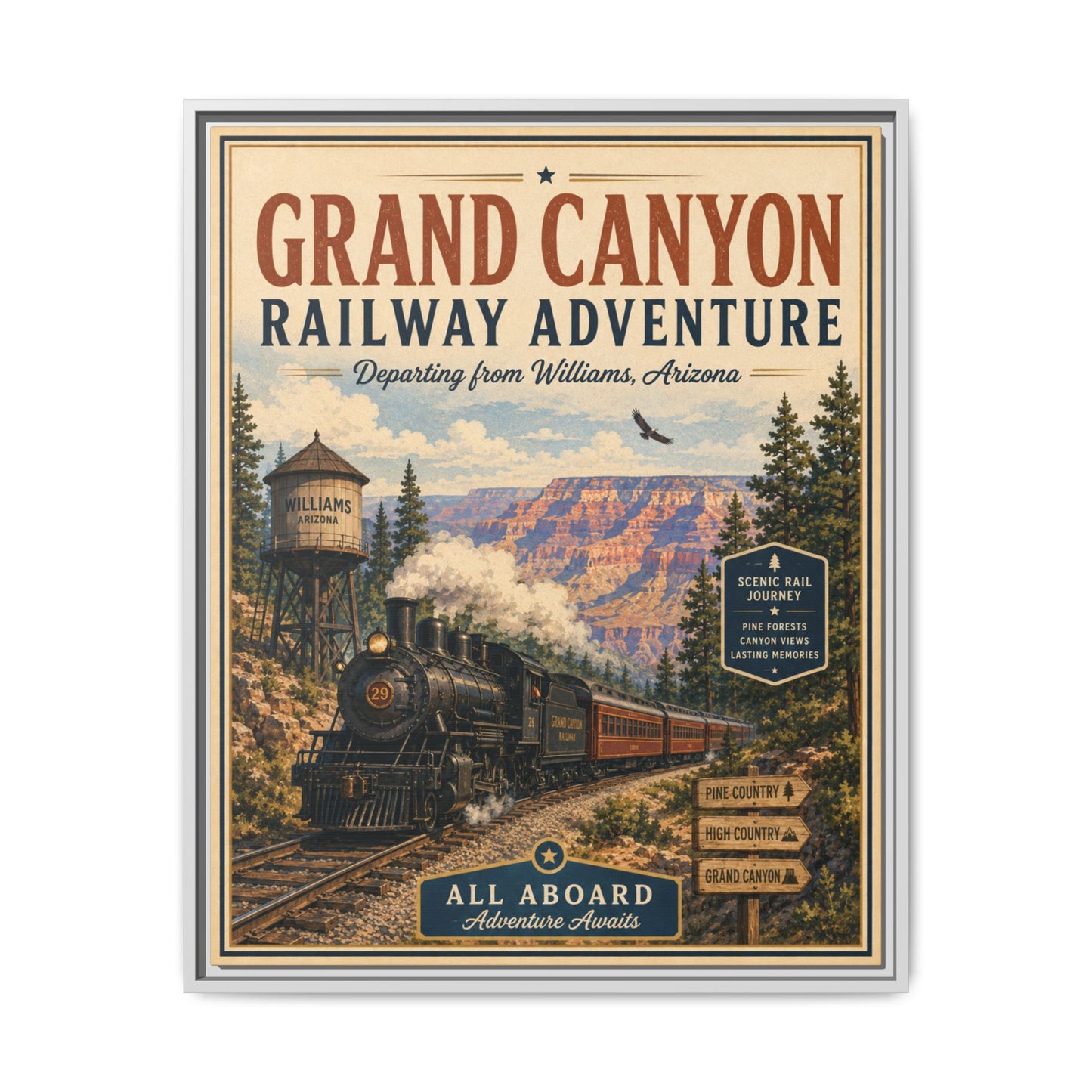 Grand Canyon Railway Adventure Framed Canvas Print