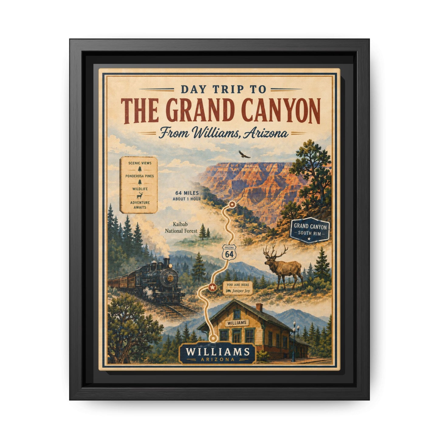 Grand Canyon Travel Poster Matte Canvas Framed Print — "Day Trip to The Grand Canyon"