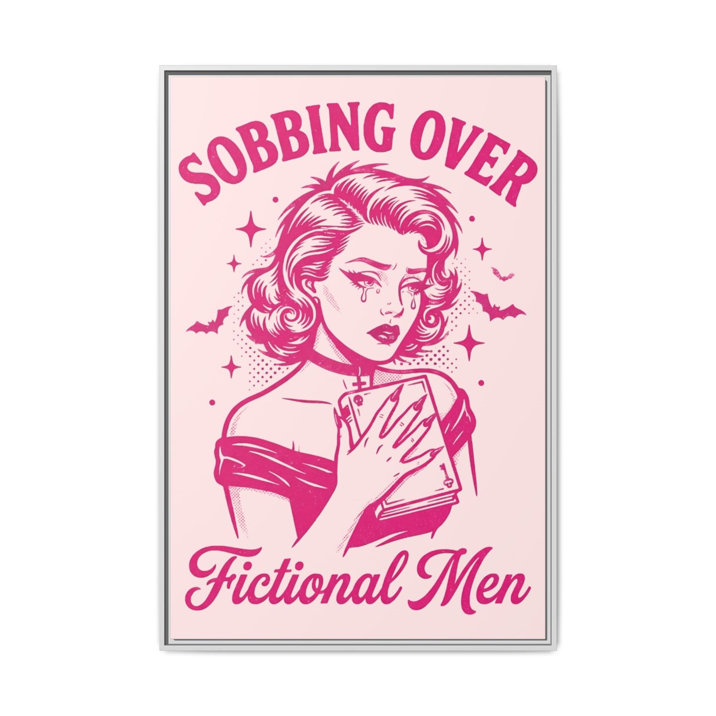 Framed Canvas Print — “Sobbing Over Fictional Men” Retro Pop Art
