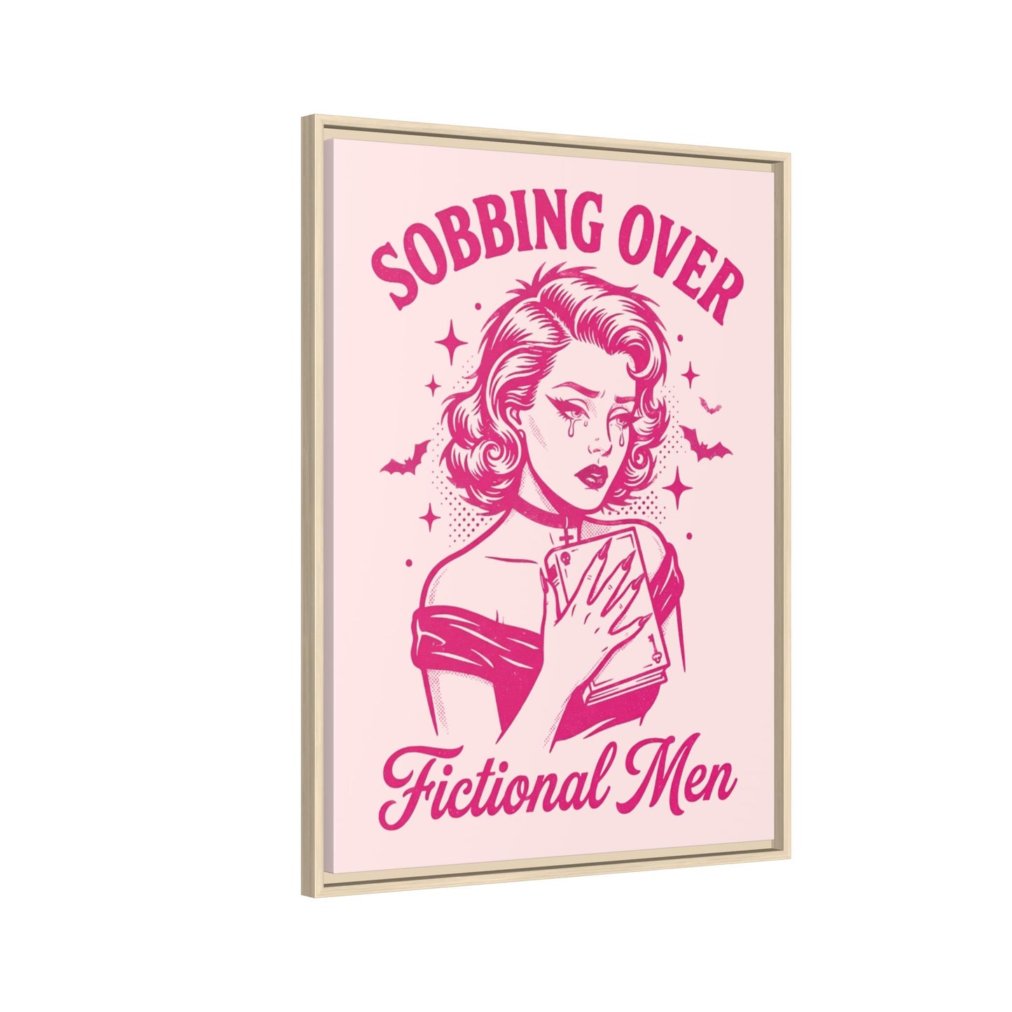 Framed Canvas Print — “Sobbing Over Fictional Men” Retro Pop Art