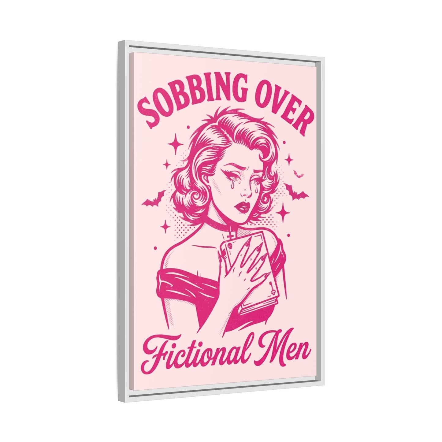 Framed Canvas Print — “Sobbing Over Fictional Men” Retro Pop Art
