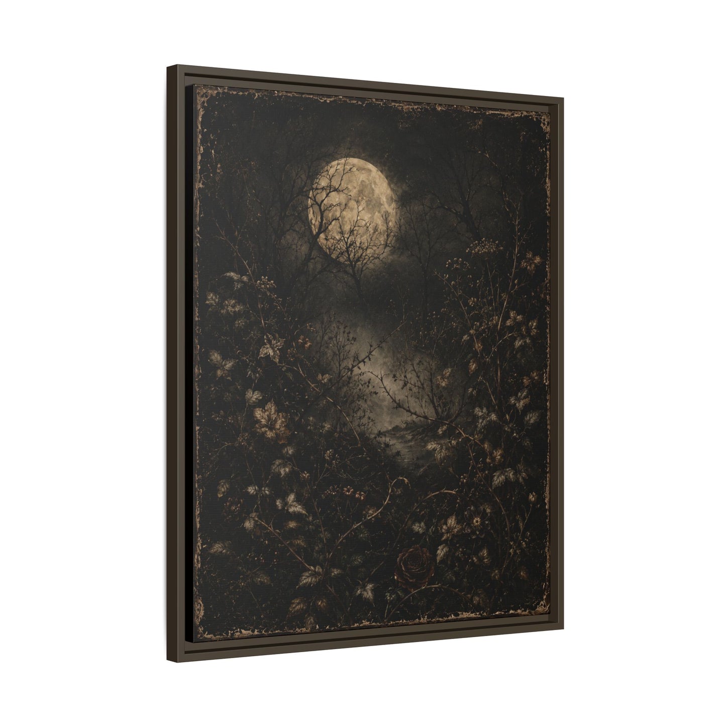 Framed Matte Canvas Art — Moonlit Forest Landscape