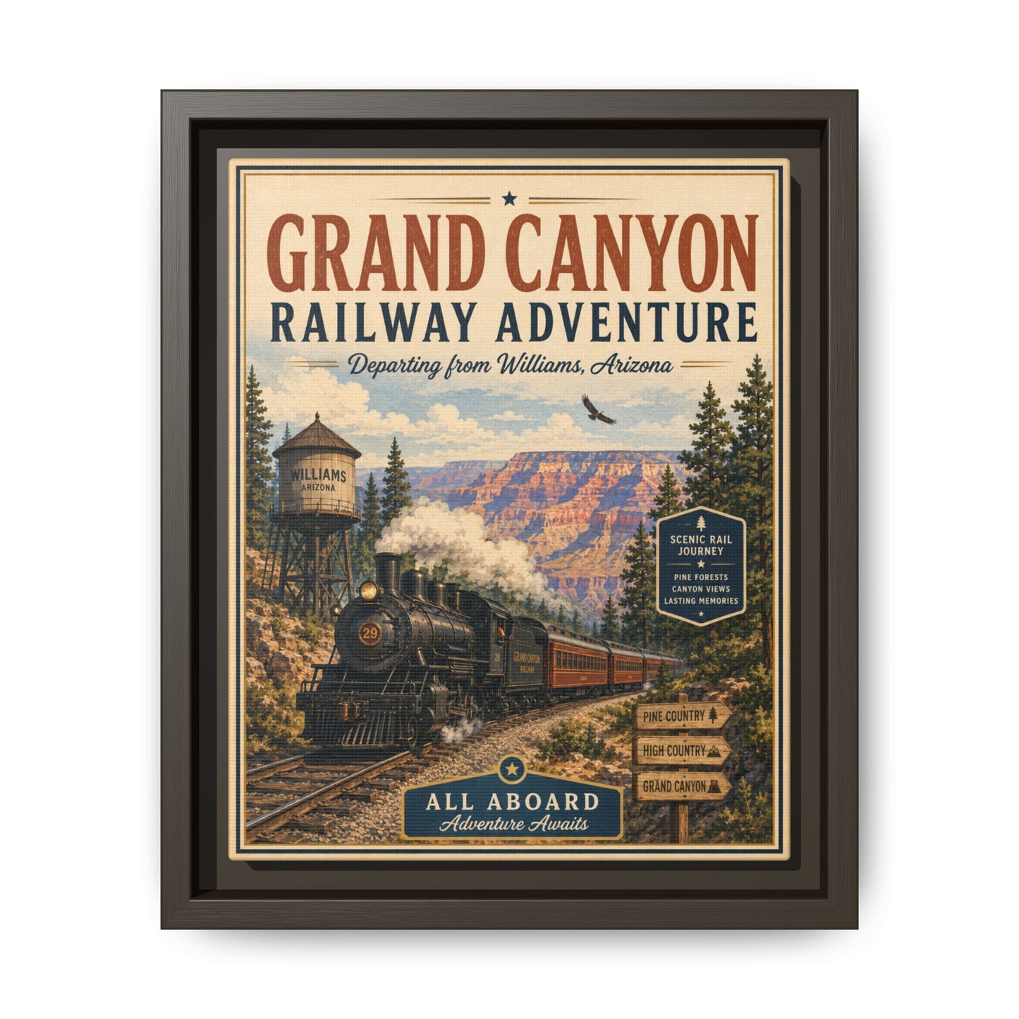 Grand Canyon Railway Adventure Framed Canvas Print