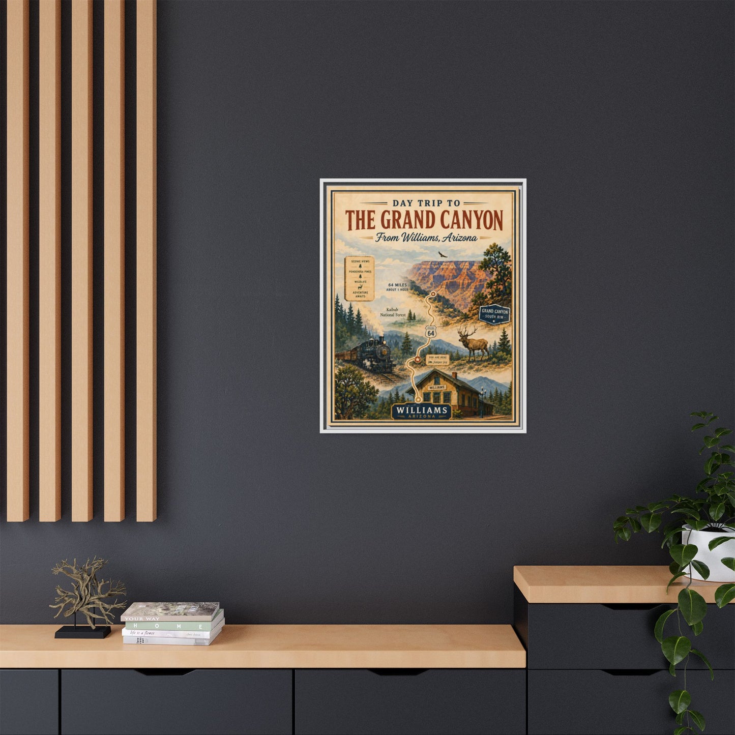 Grand Canyon Travel Poster Matte Canvas Framed Print — "Day Trip to The Grand Canyon"
