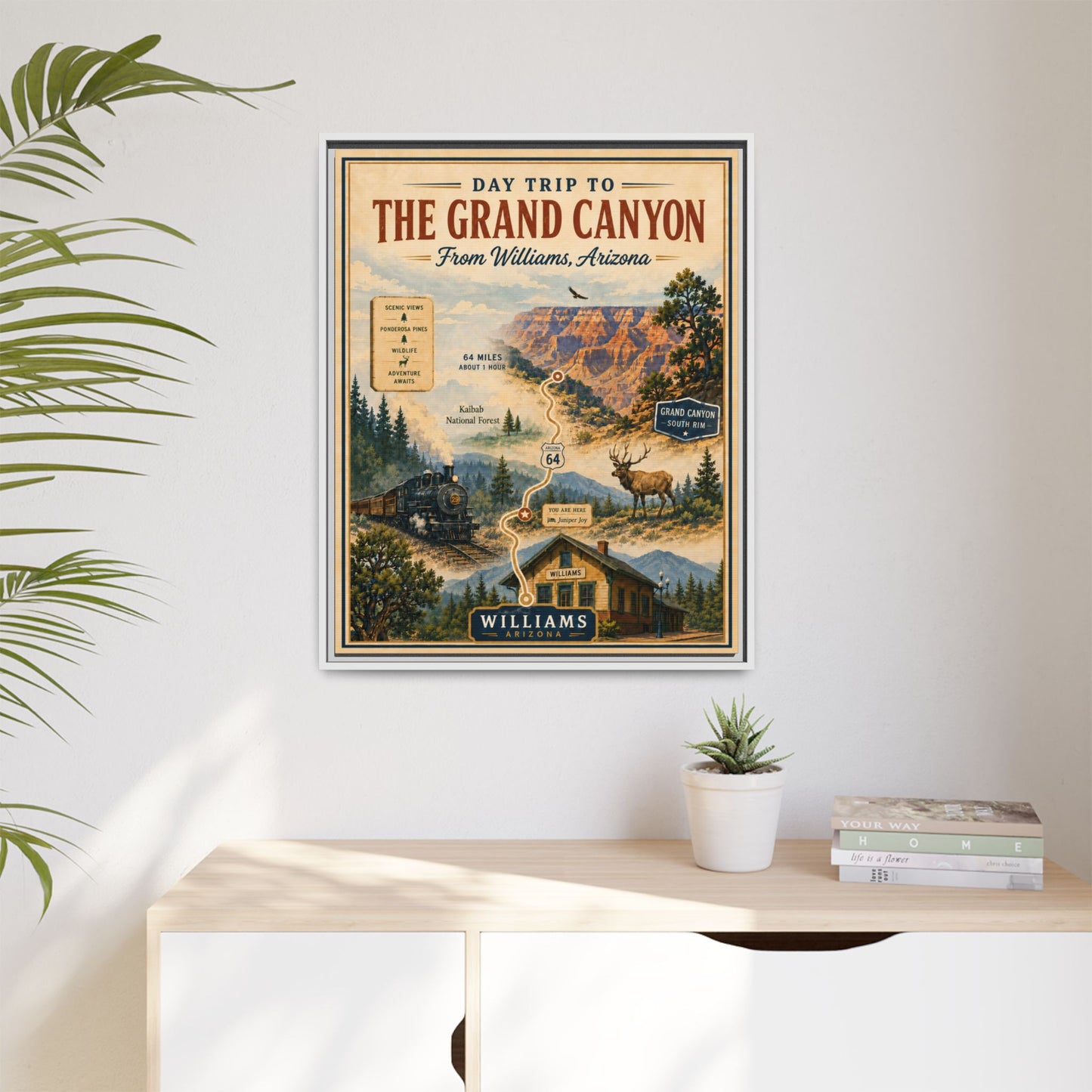 Grand Canyon Travel Poster Matte Canvas Framed Print — "Day Trip to The Grand Canyon"