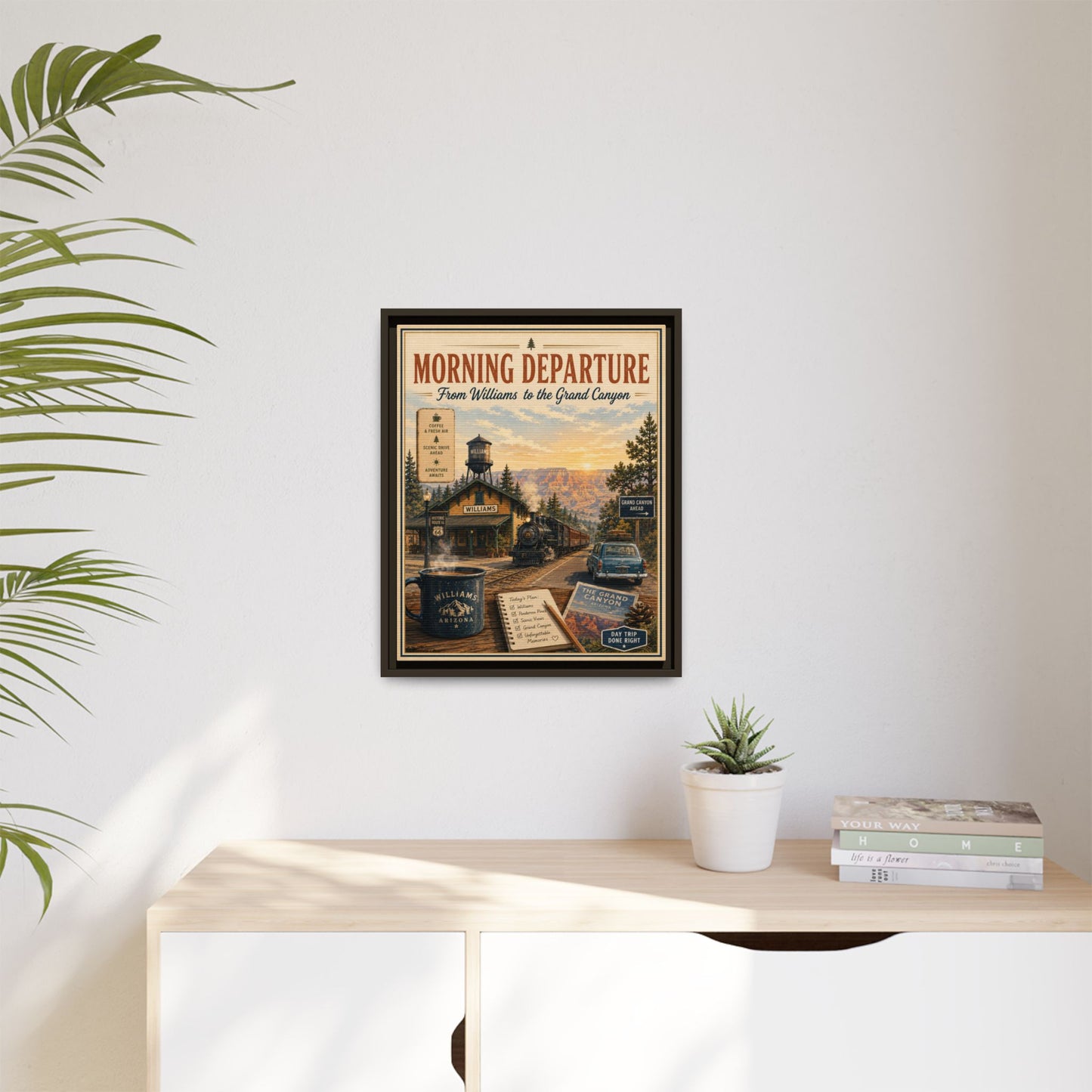 Morning Departure Framed Canvas Print — Vintage Grand Canyon Travel Poster