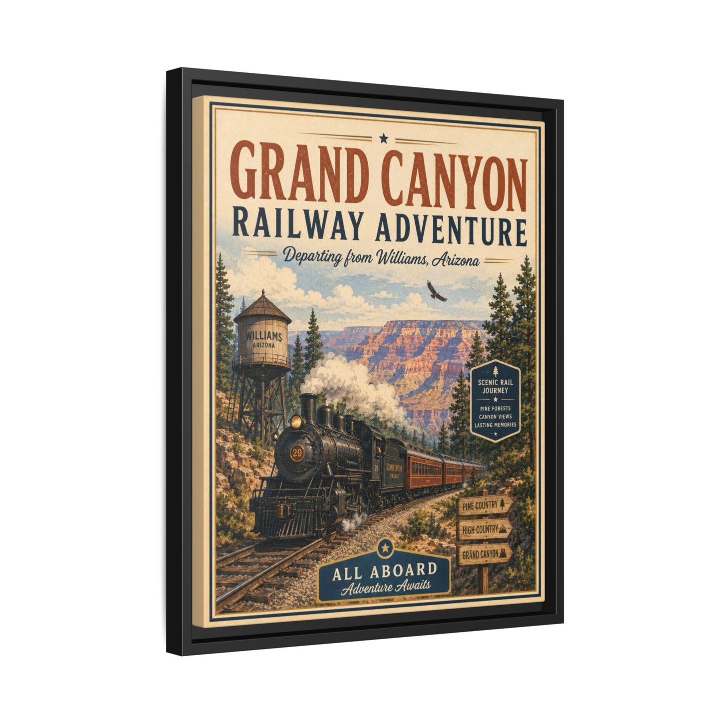 Grand Canyon Railway Adventure Framed Canvas Print