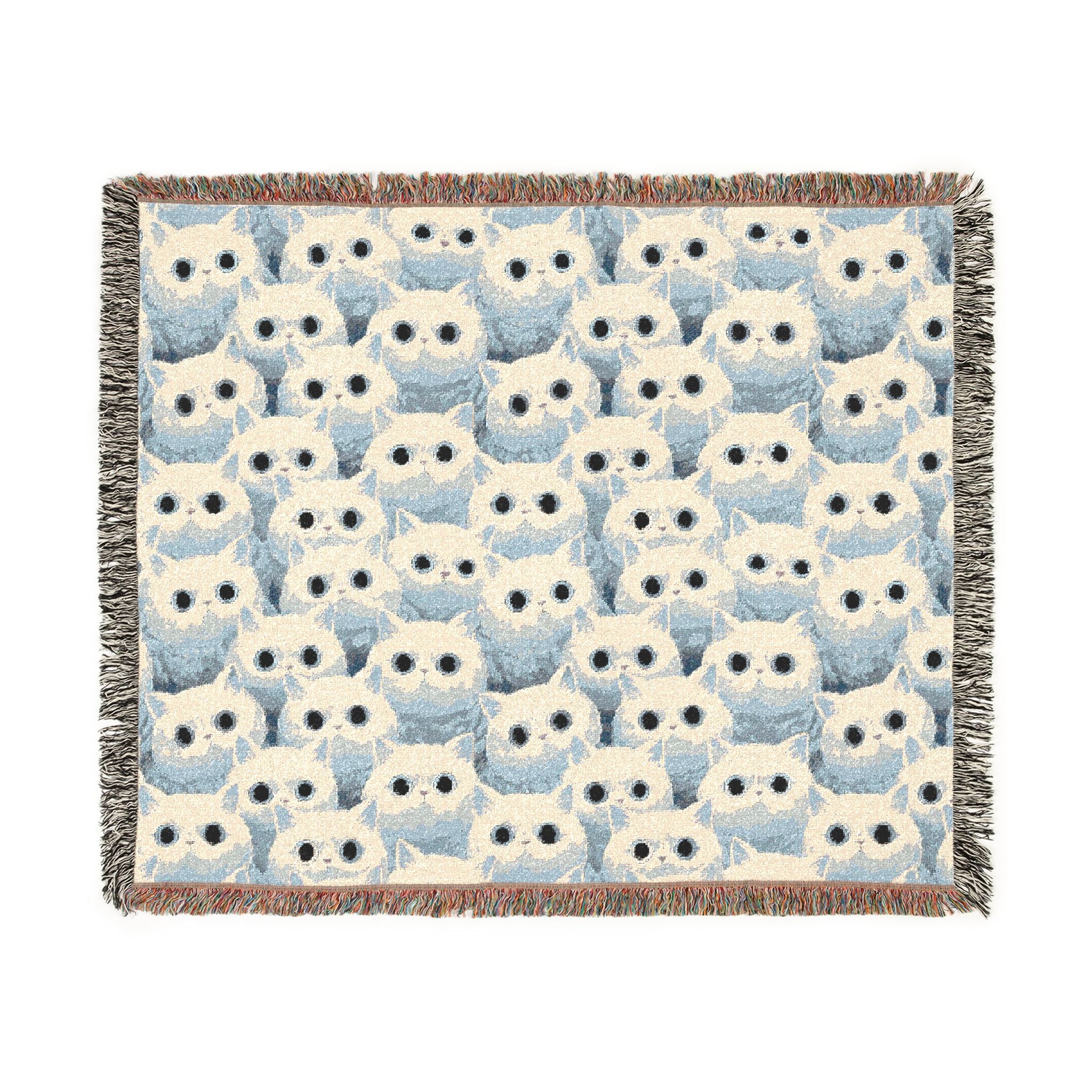 White Cat Woven Blanket — Cute Fluffy Cat Throw for Cat Lovers & Kawaii Cottagecore Decor