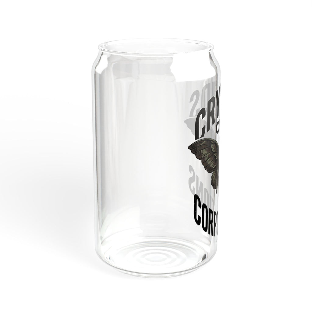 Cryptids Over Corporations Glass Can | Mothman Sipper Glass with Bamboo Lid & Straw | Funny Cryptid Iced Coffee Cup | Gothic Drinkware