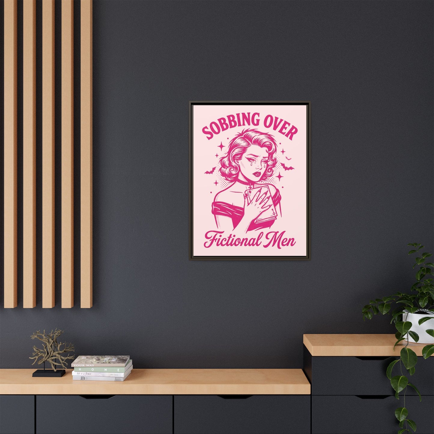 Framed Canvas Print — “Sobbing Over Fictional Men” Retro Pop Art