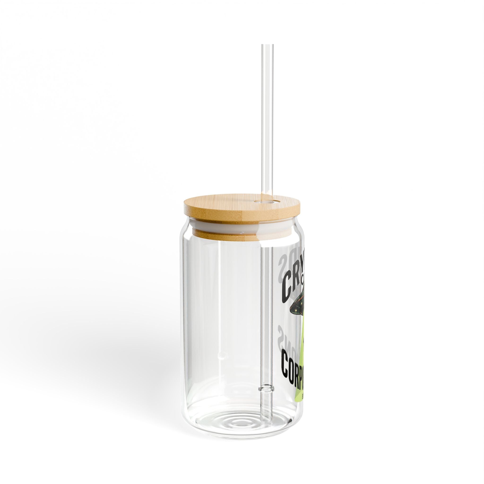 Cryptids Over Corporations Alien Glass Can | UFO Iced Coffee Cup with Bamboo Lid and Straw | Funny Alien Gift | Sci-Fi Drinkware