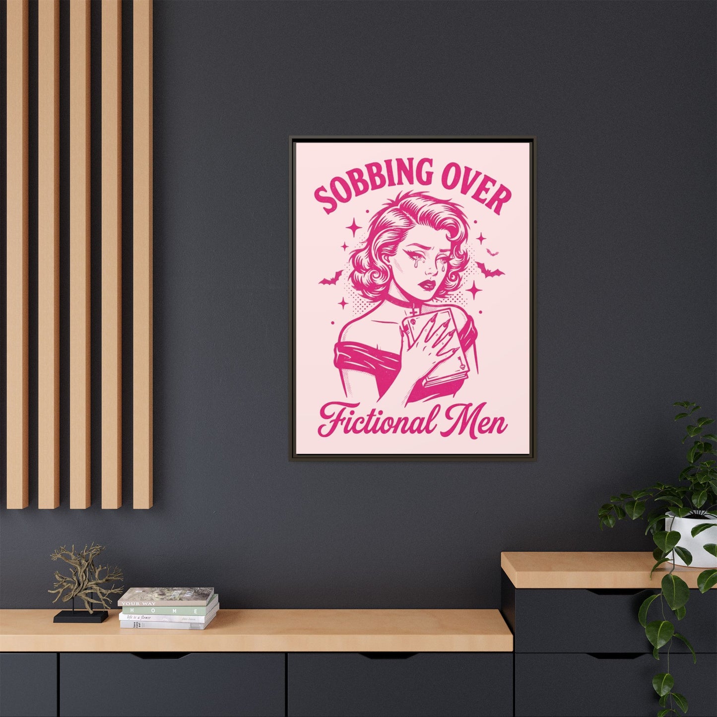 Framed Canvas Print — “Sobbing Over Fictional Men” Retro Pop Art