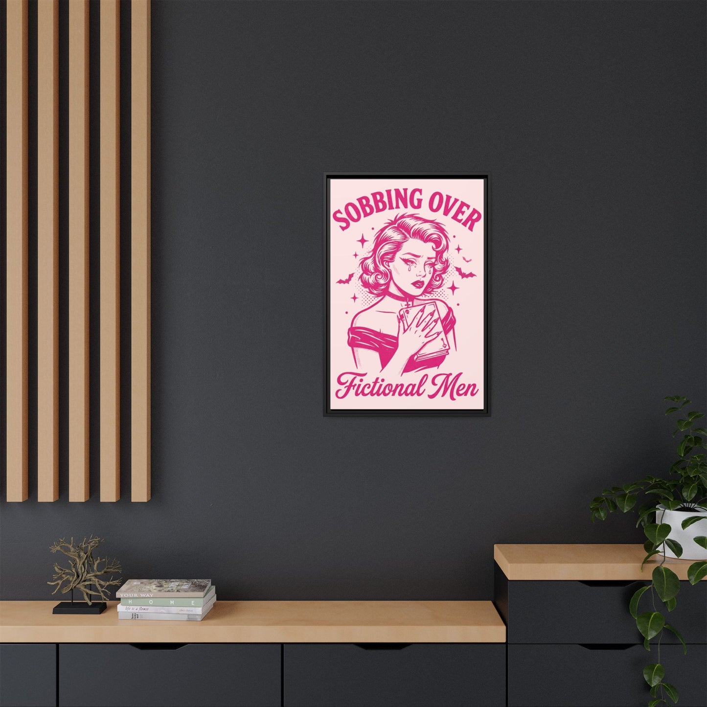 Framed Canvas Print — “Sobbing Over Fictional Men” Retro Pop Art