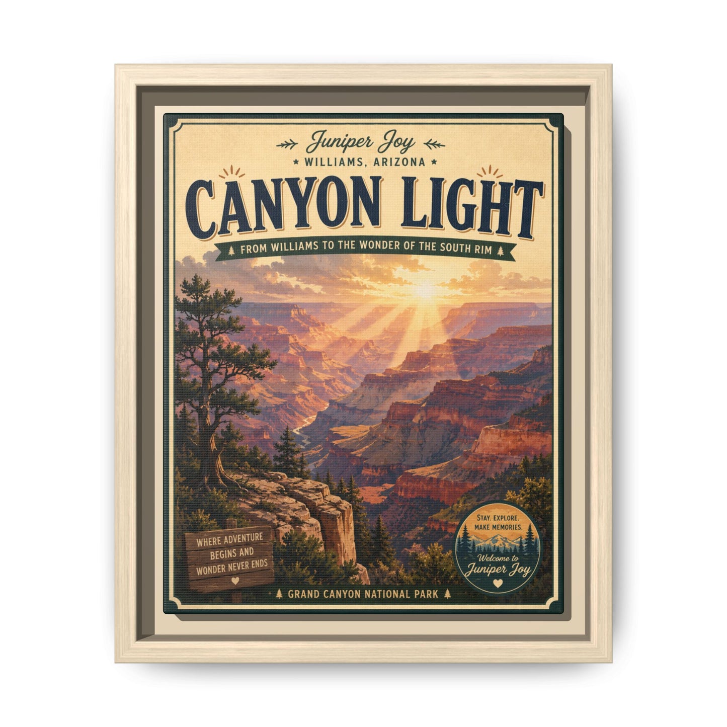Canyon Light Framed Canvas Art — Vintage National Park Travel Poster