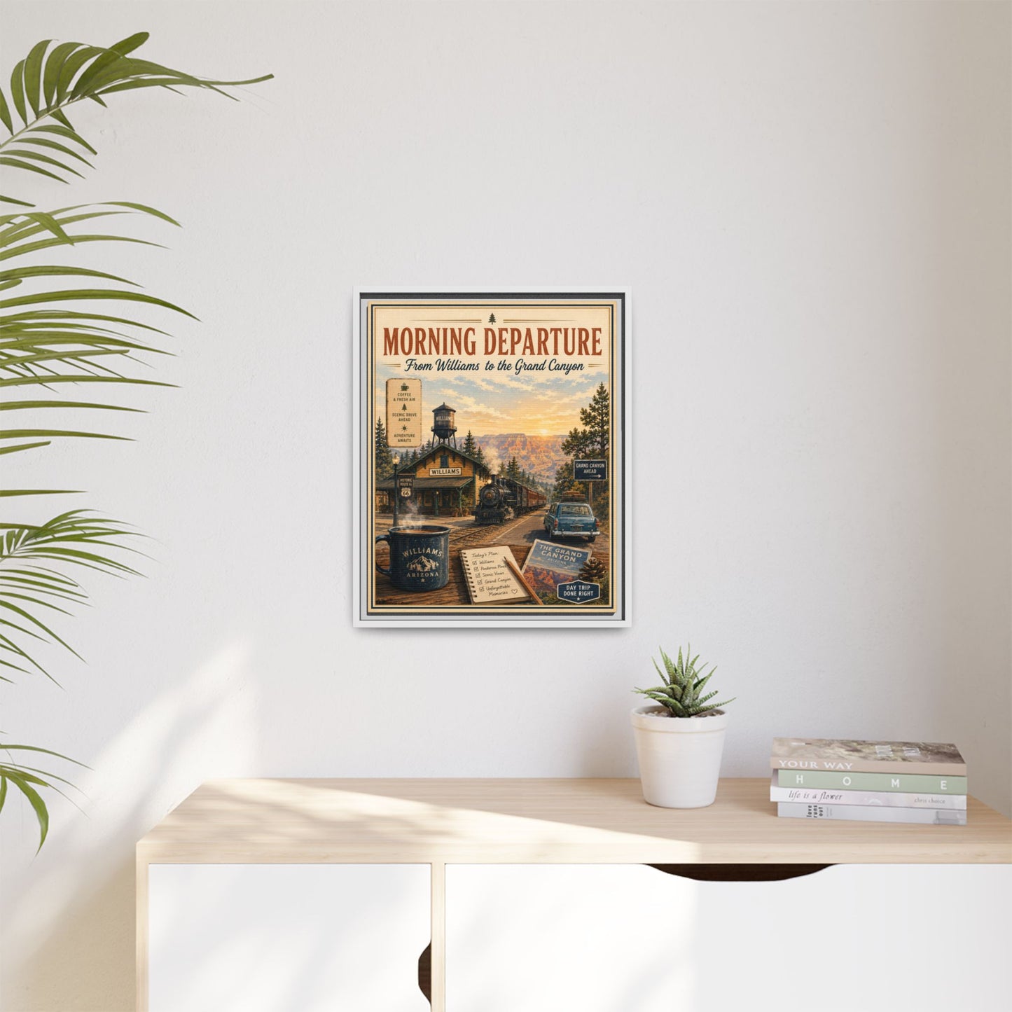 Morning Departure Framed Canvas Print — Vintage Grand Canyon Travel Poster