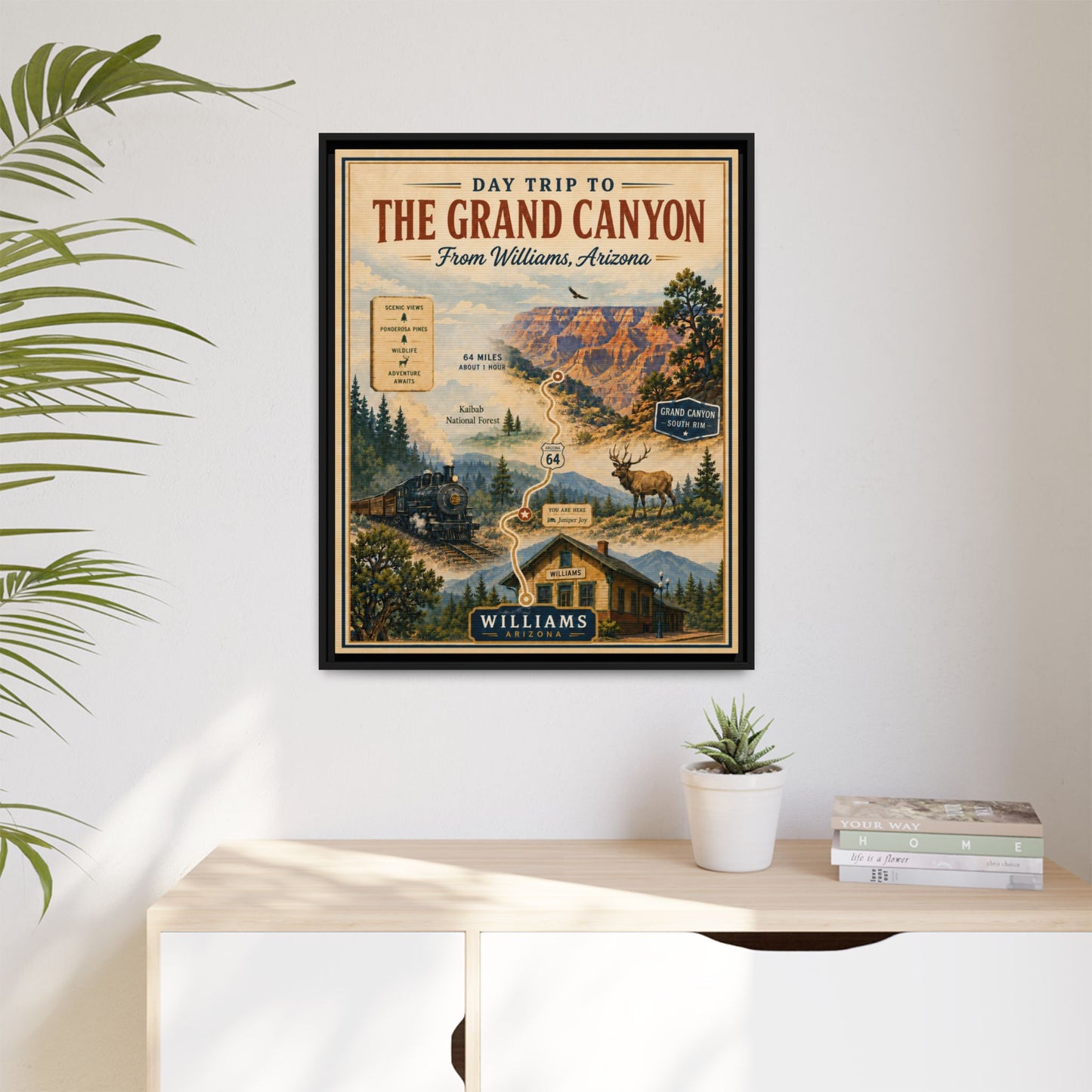 Grand Canyon Travel Poster Matte Canvas Framed Print — "Day Trip to The Grand Canyon"