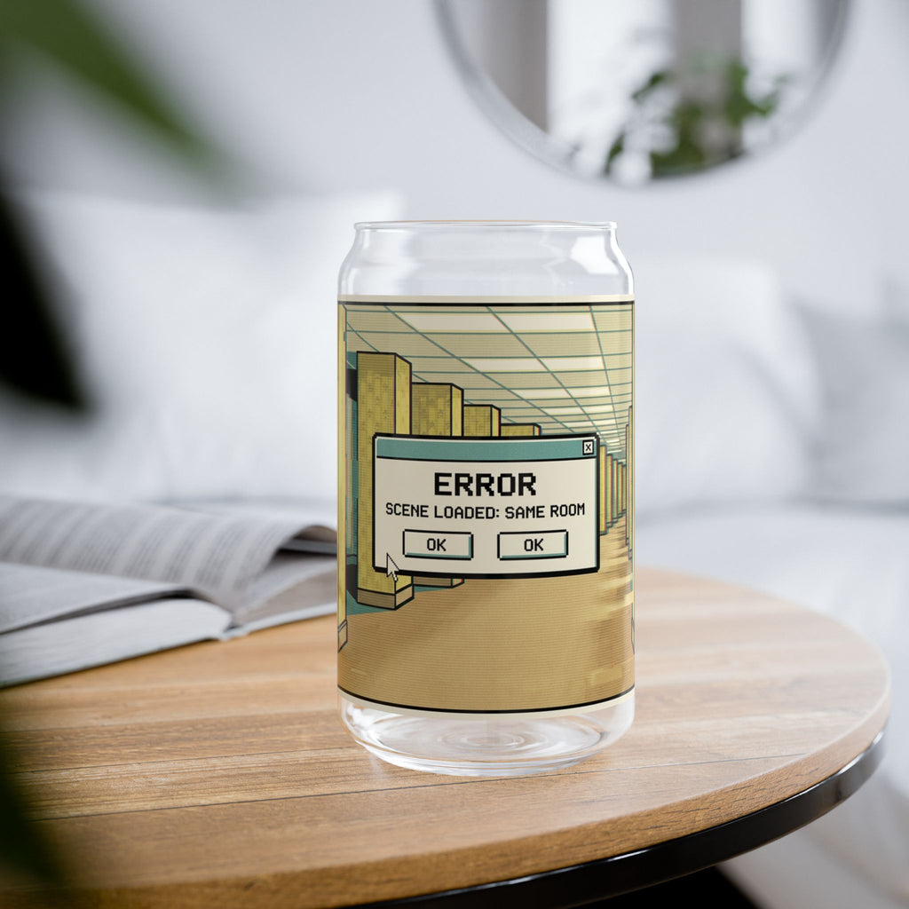 Liminal Space Sipper Glass with Bamboo Lid and  Straw |  Same Room Glass Can | Horror Cup | Weirdcore Iced Coffee Glass
