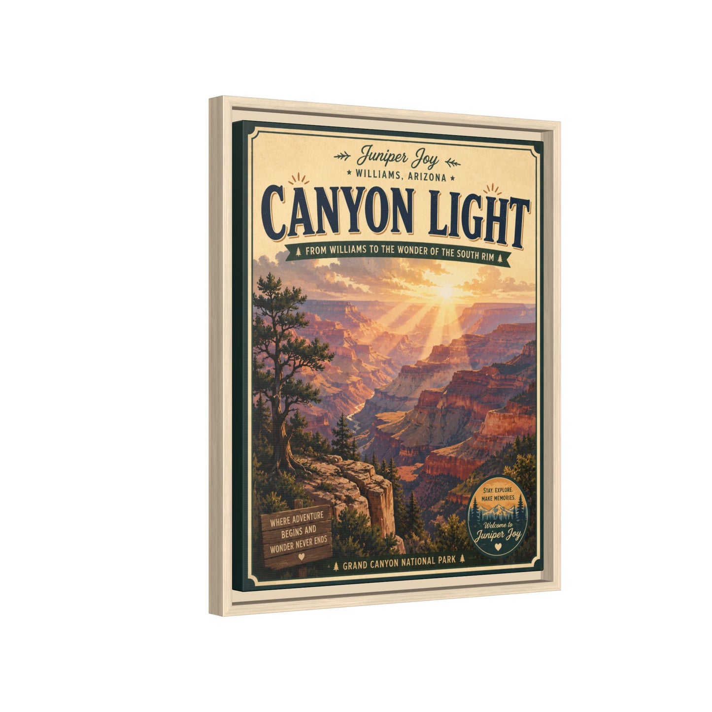 Canyon Light Framed Canvas Art — Vintage National Park Travel Poster