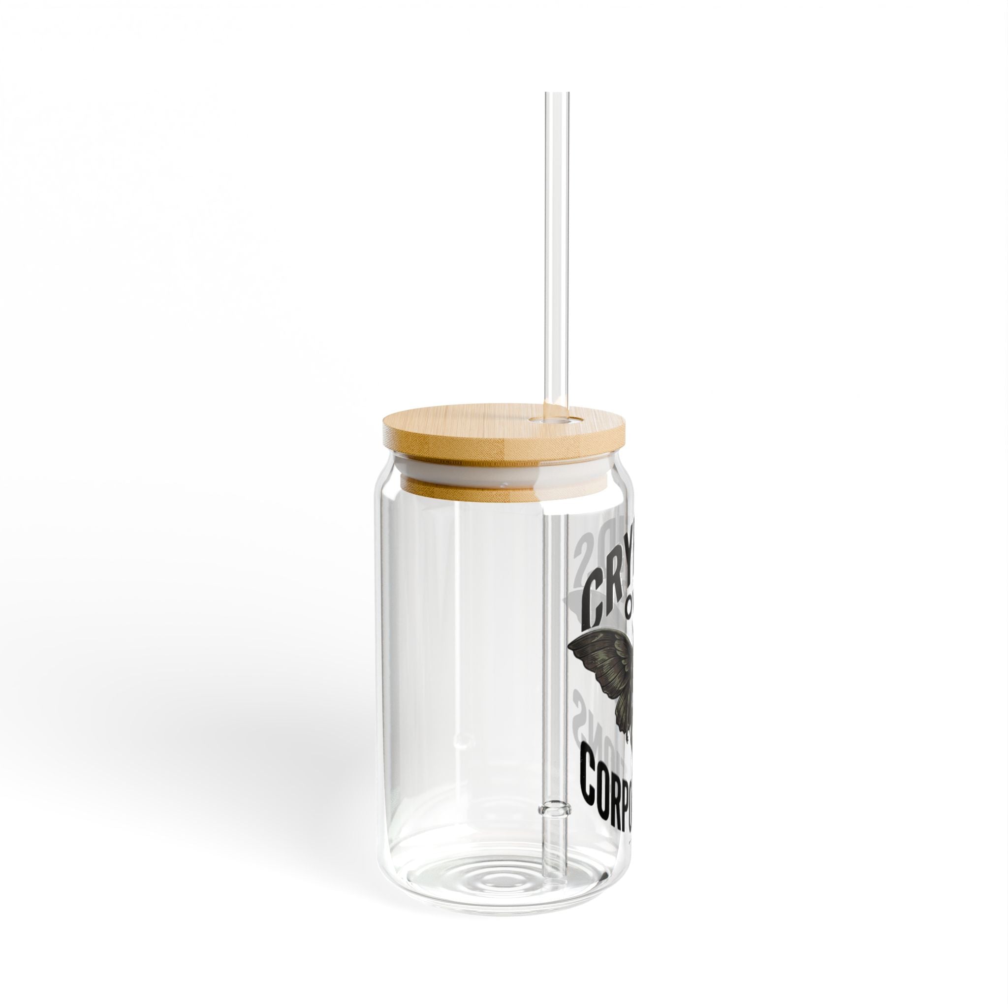 Cryptids Over Corporations Glass Can | Mothman Sipper Glass with Bamboo Lid & Straw | Funny Cryptid Iced Coffee Cup | Gothic Drinkware
