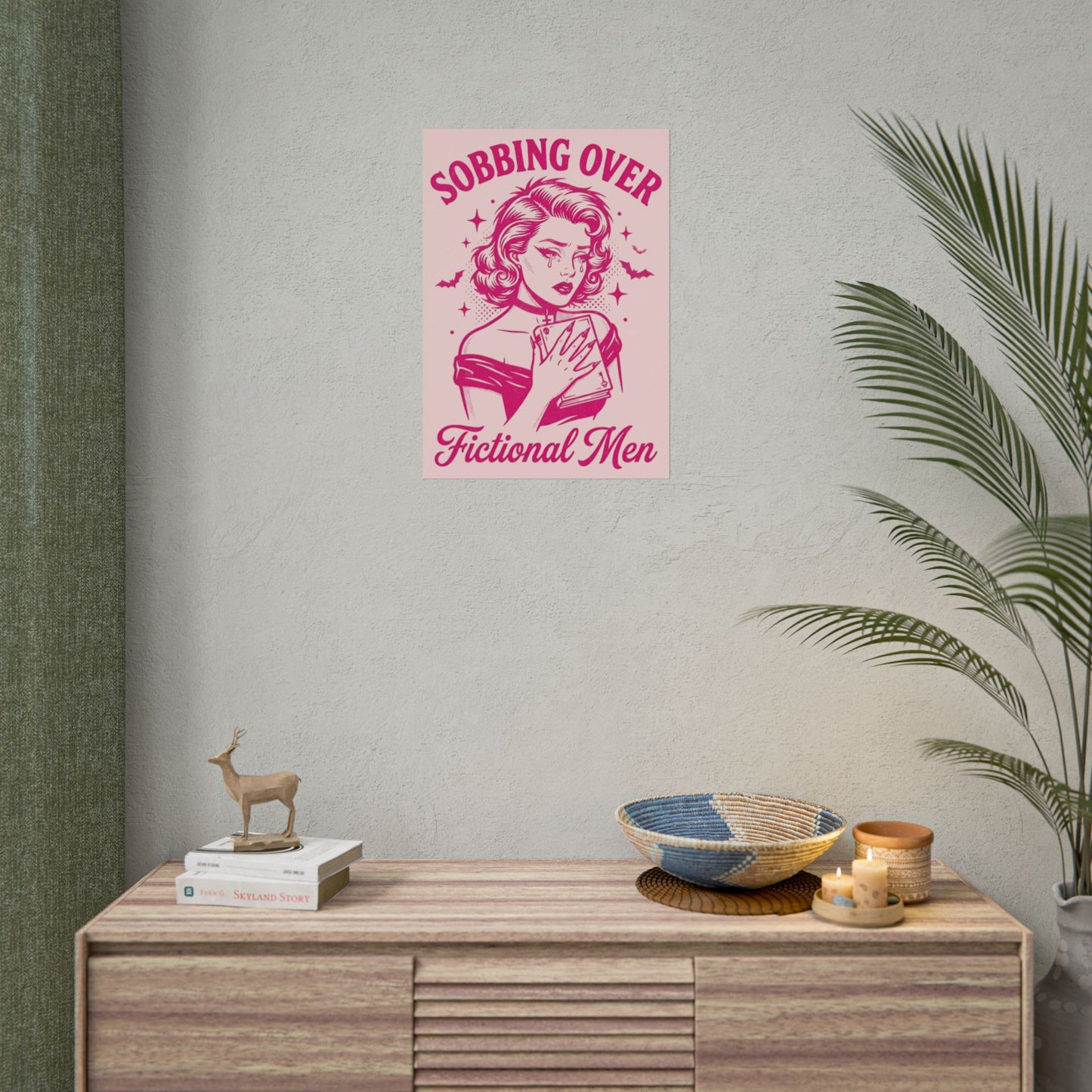 Rolled Poster — Sobbing Over Fictional Men Retro Pop Art Bookish Wall Art