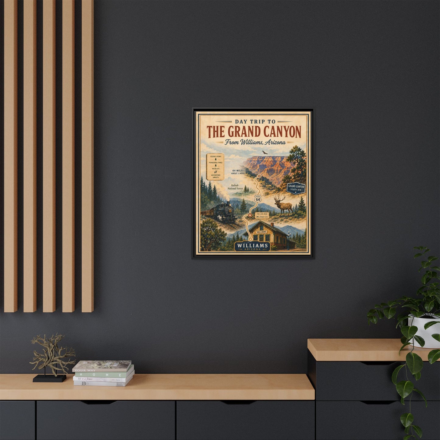 Grand Canyon Travel Poster Matte Canvas Framed Print — "Day Trip to The Grand Canyon"