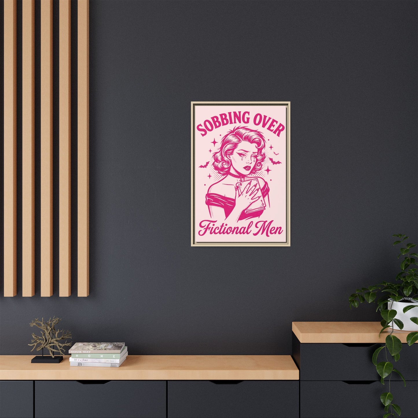 Framed Canvas Print — “Sobbing Over Fictional Men” Retro Pop Art